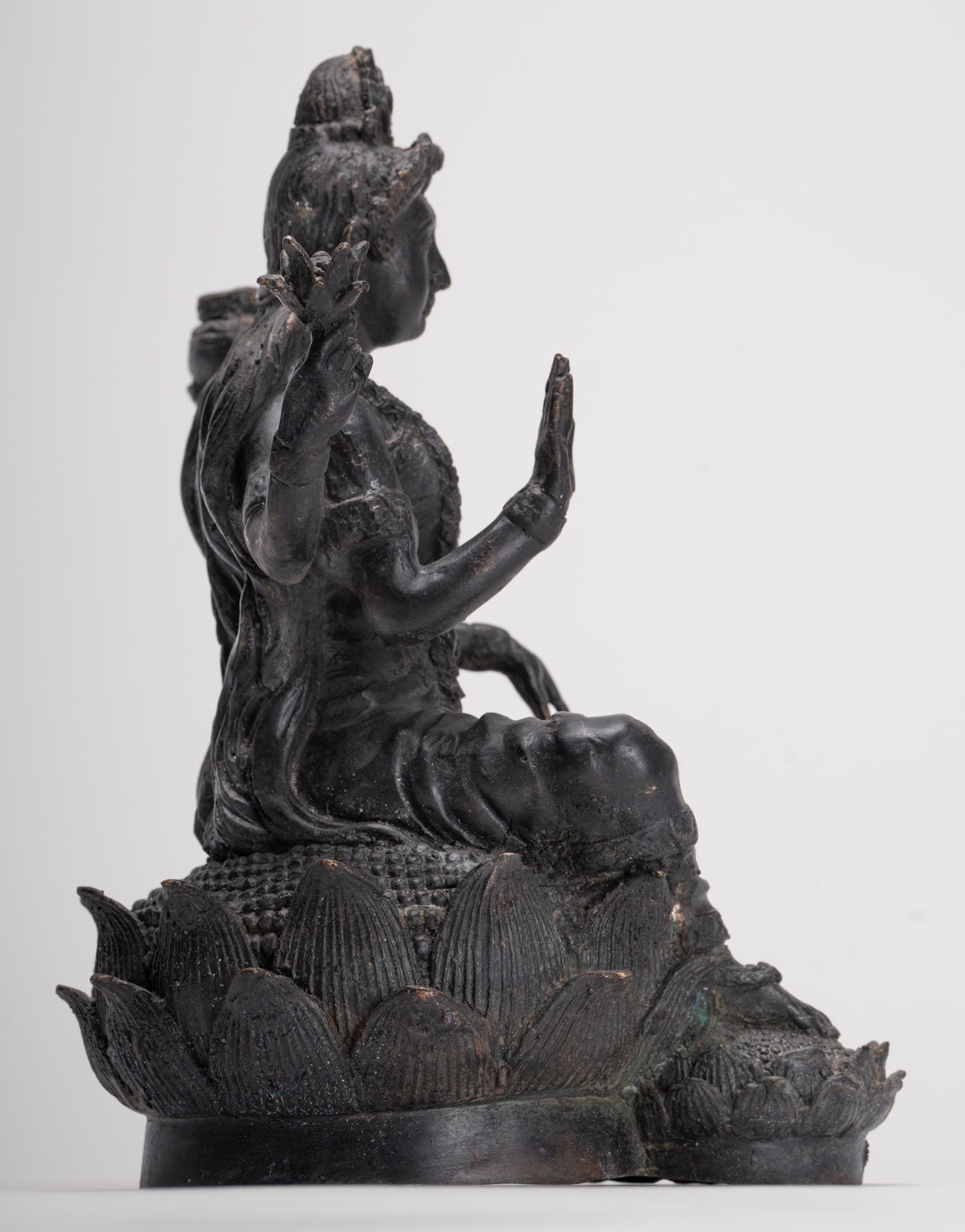 Shiva Statue - Antique Indian Style Bronze Seated 4-Arm Shiva Statue - 25cm/10"