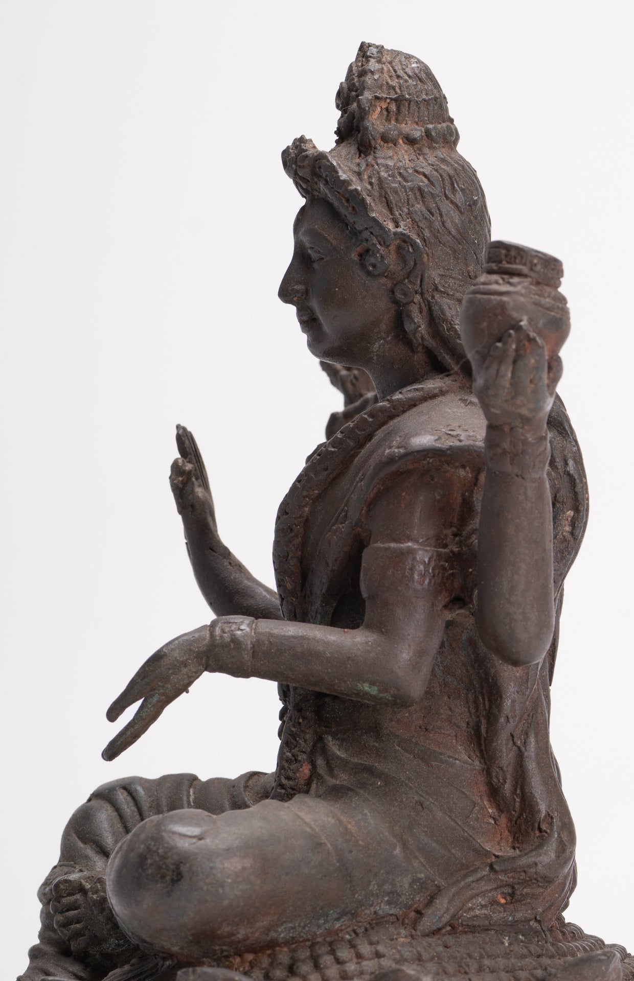 Shiva Statue - Antique Indian Style Bronze Seated 4-Arm Shiva Statue - 25cm/10"