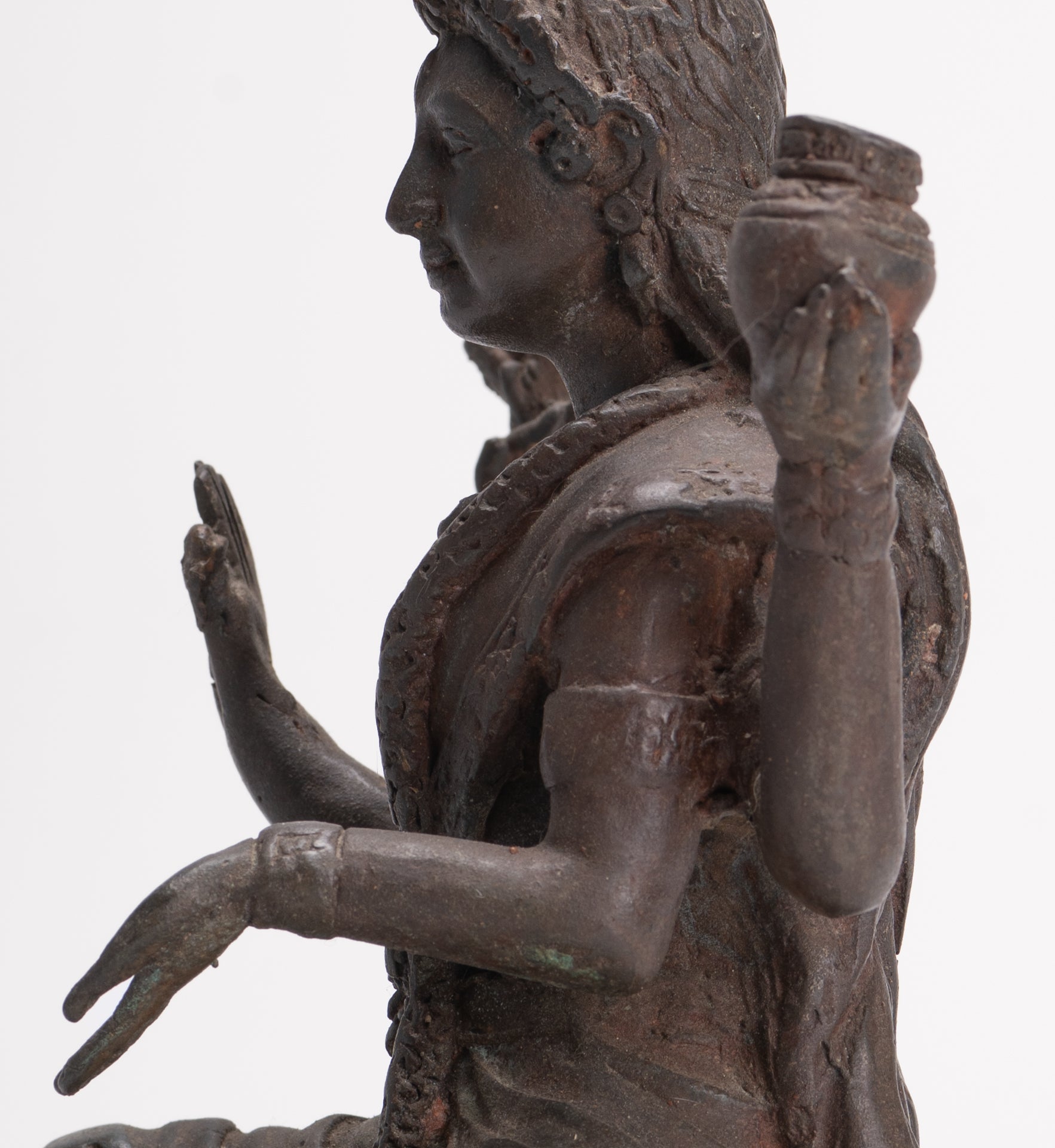 Shiva Statue - Antique Indian Style Bronze Seated 4-Arm Shiva Statue - 25cm/10"