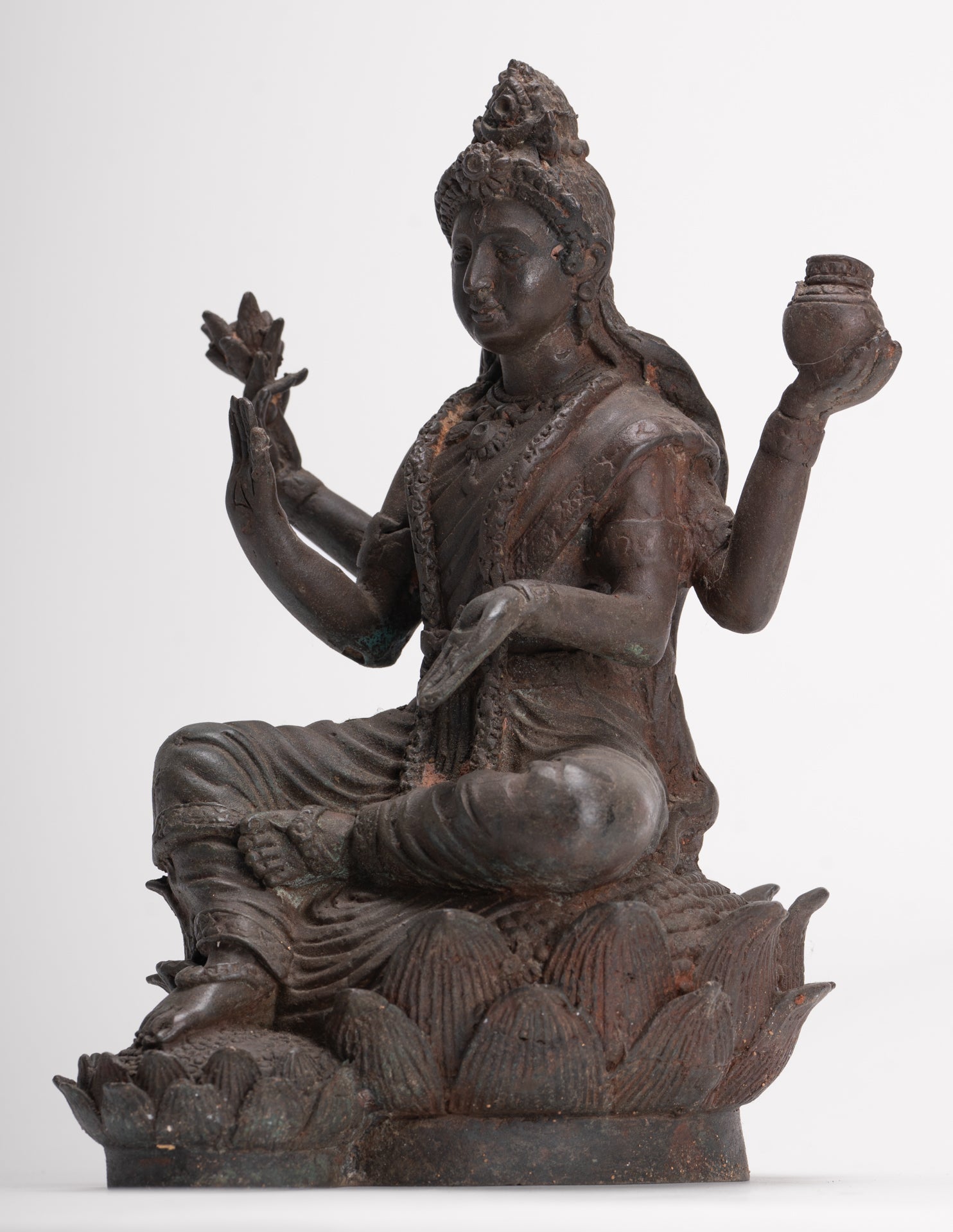 Shiva Statue - Antique Indian Style Bronze Seated 4-Arm Shiva Statue - 25cm/10"