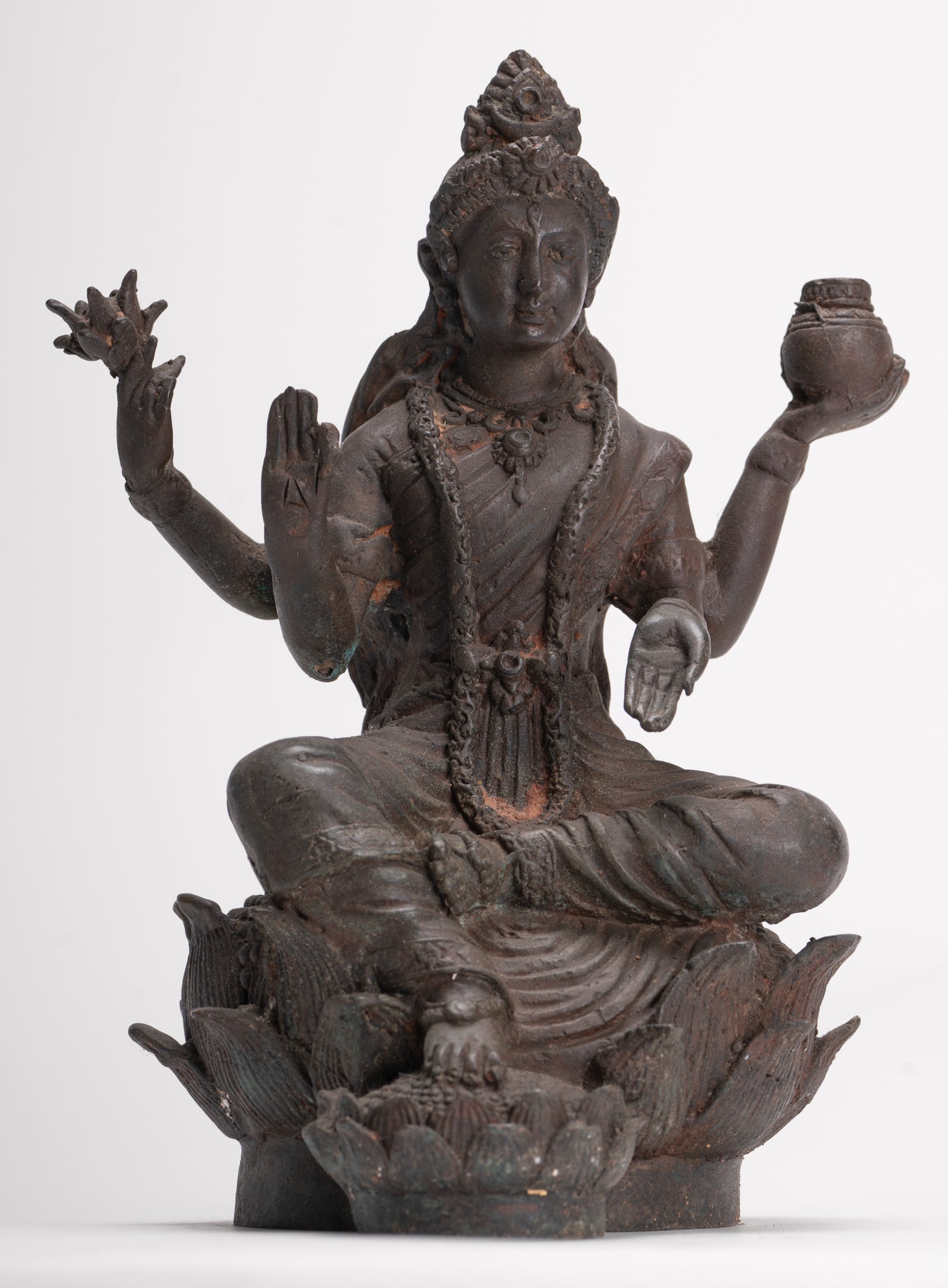 Shiva Statue - Antique Indian Style Bronze Seated 4-Arm Shiva Statue - 25cm/10"