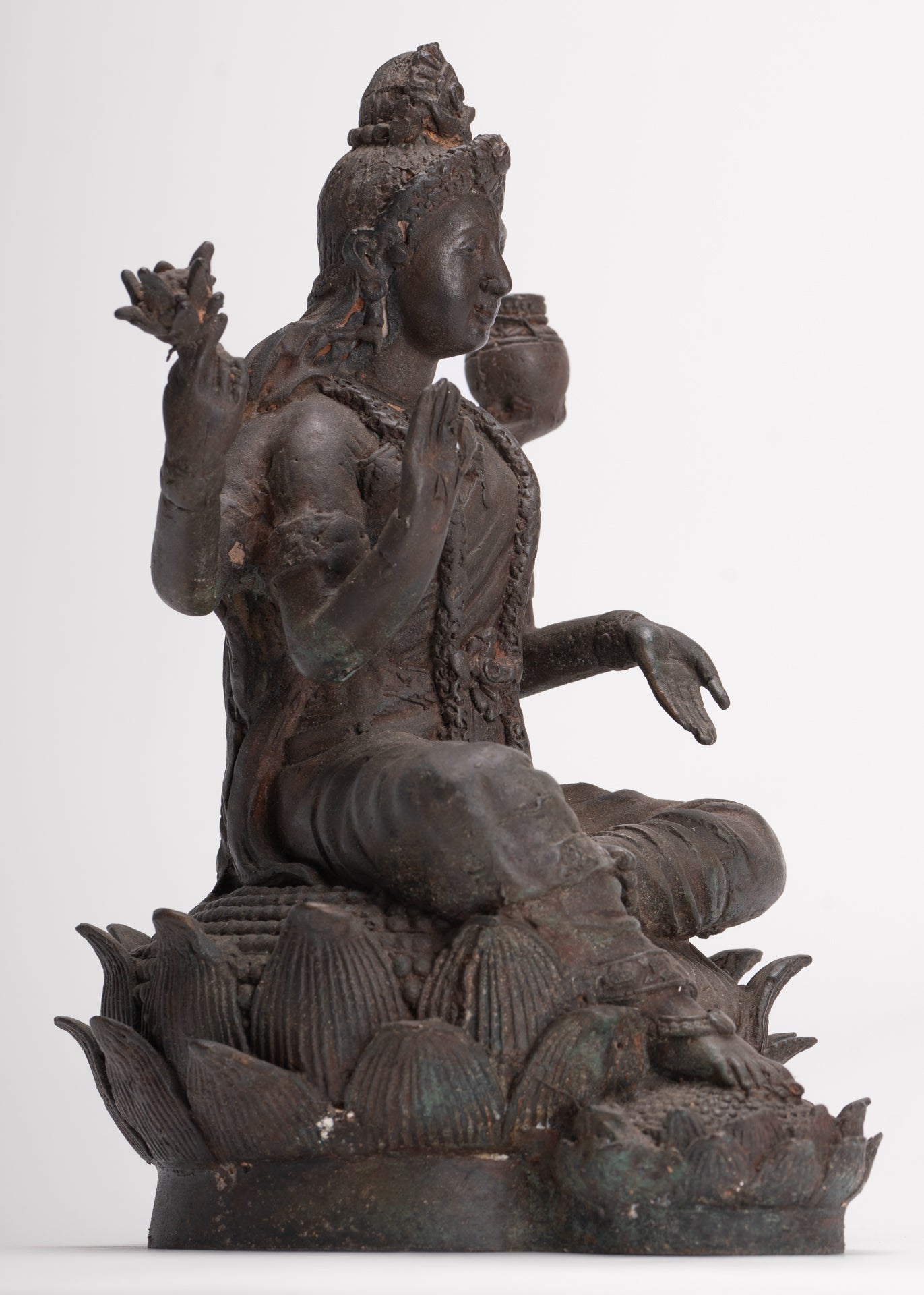 Shiva Statue - Antique Indian Style Bronze Seated 4-Arm Shiva Statue - 25cm/10"