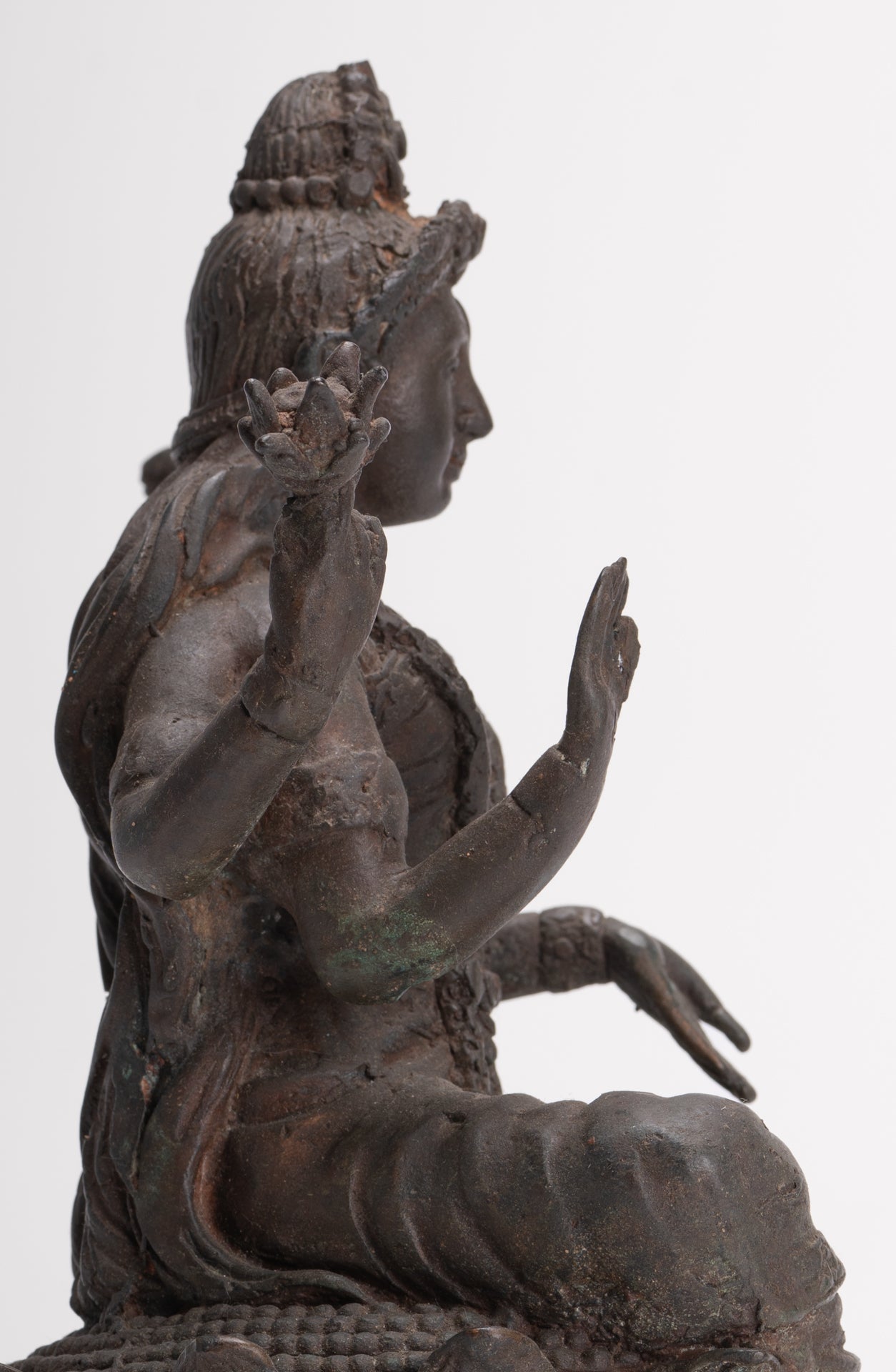 Shiva Statue - Antique Indian Style Bronze Seated 4-Arm Shiva Statue - 25cm/10"