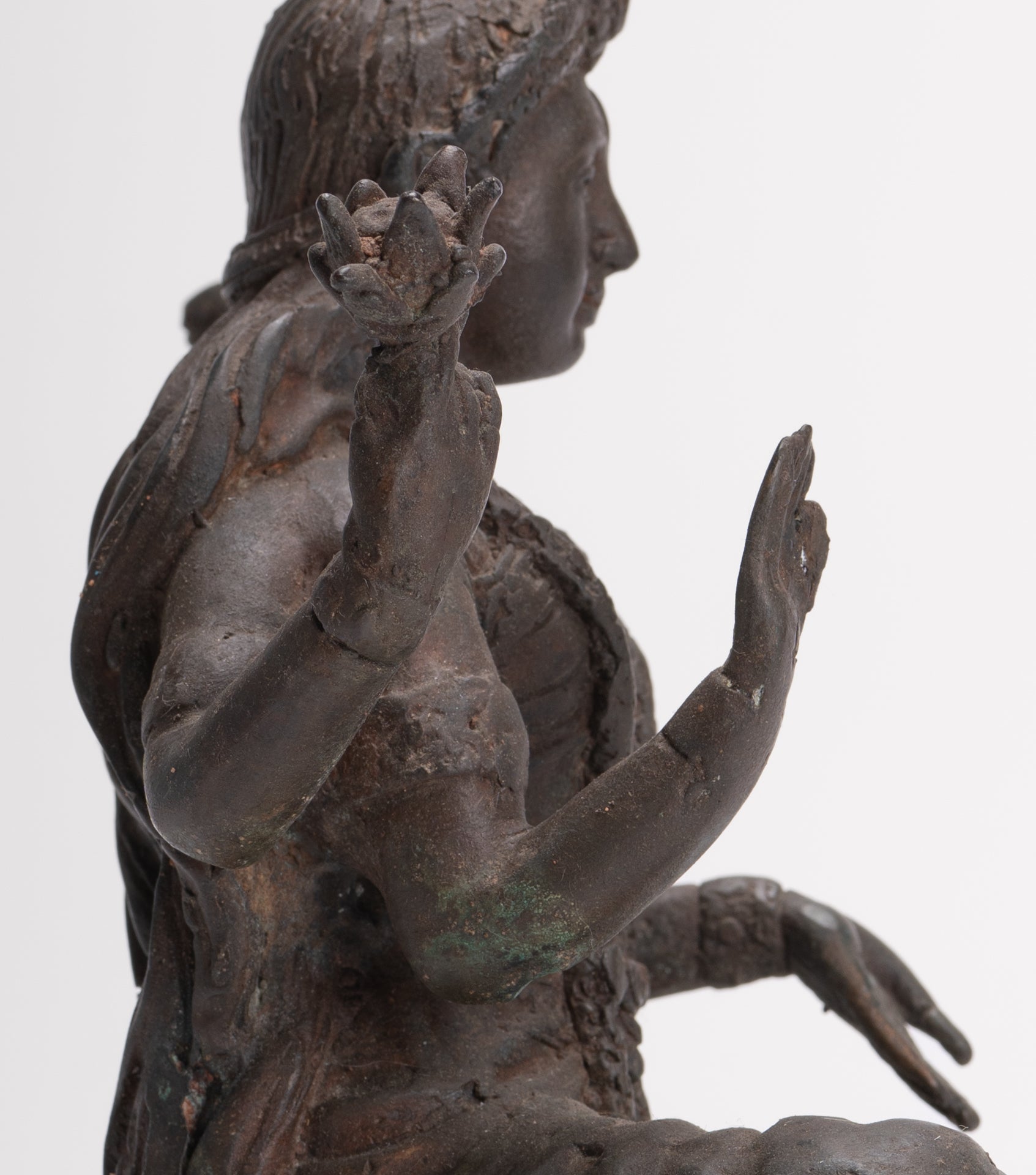 Shiva Statue - Antique Indian Style Bronze Seated 4-Arm Shiva Statue - 25cm/10"
