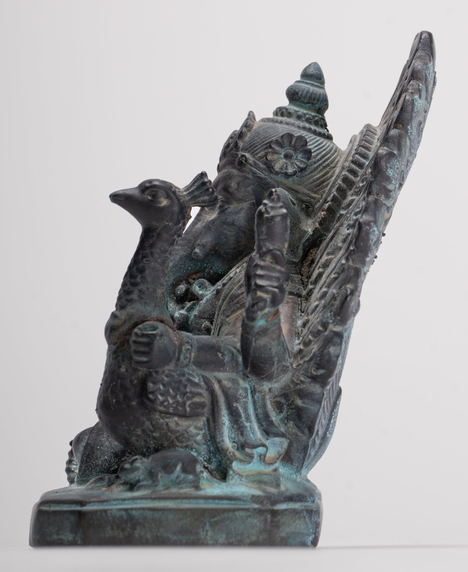 Ganesh - Antique Thai Style Bronze Seated Mayuresha Ganapathy Statue  - 13cm/5"