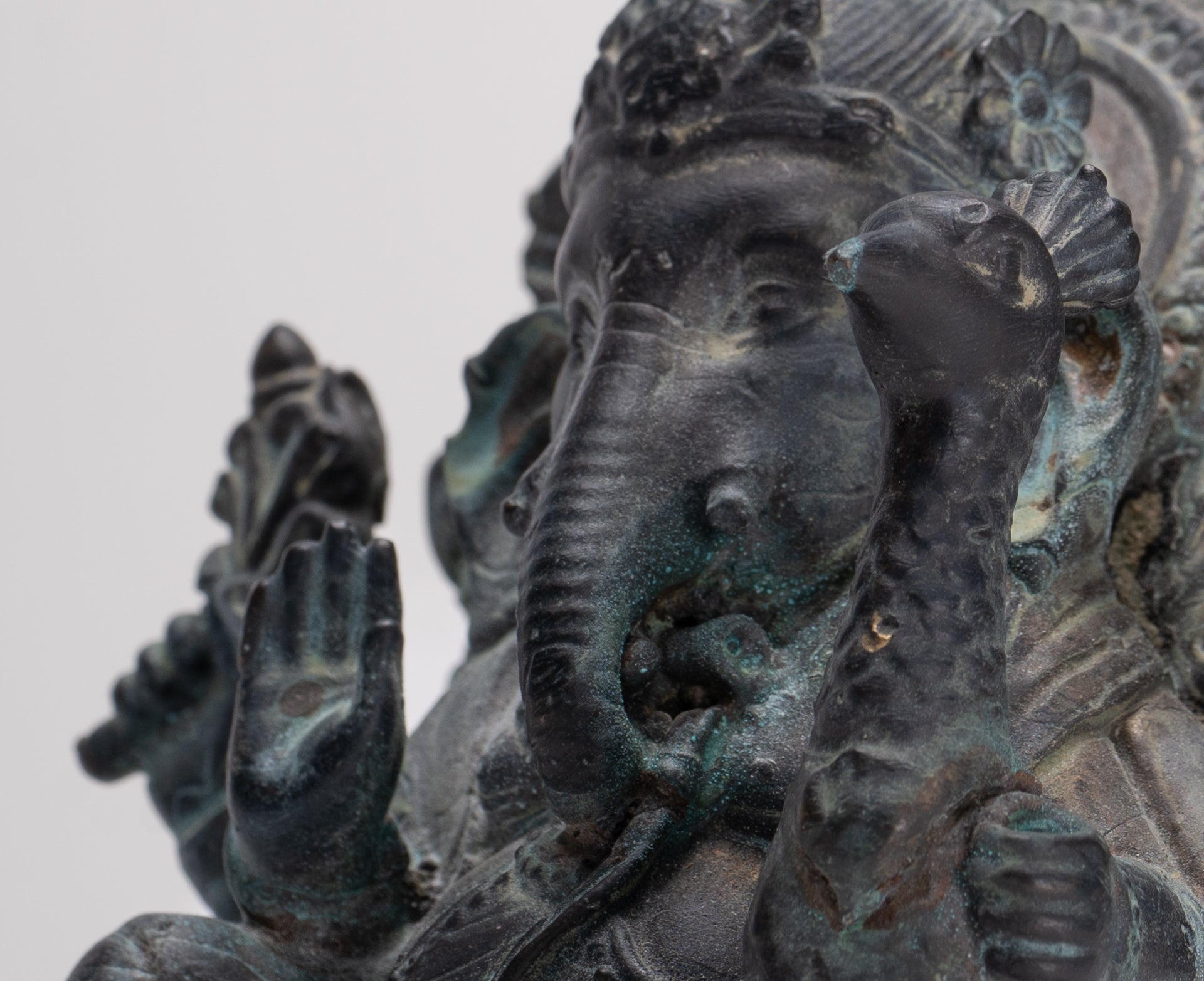 Ganesh - Antique Thai Style Bronze Seated Mayuresha Ganapathy Statue  - 13cm/5"