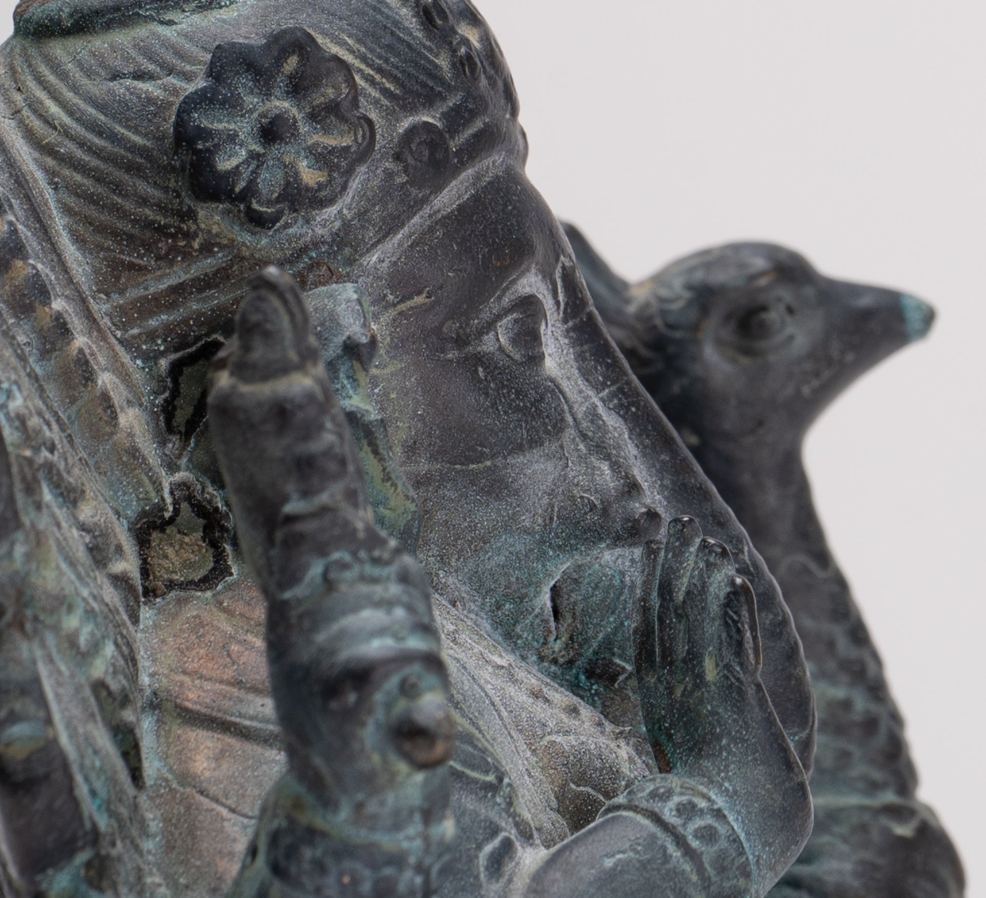 Ganesh - Antique Thai Style Bronze Seated Mayuresha Ganapathy Statue  - 13cm/5"