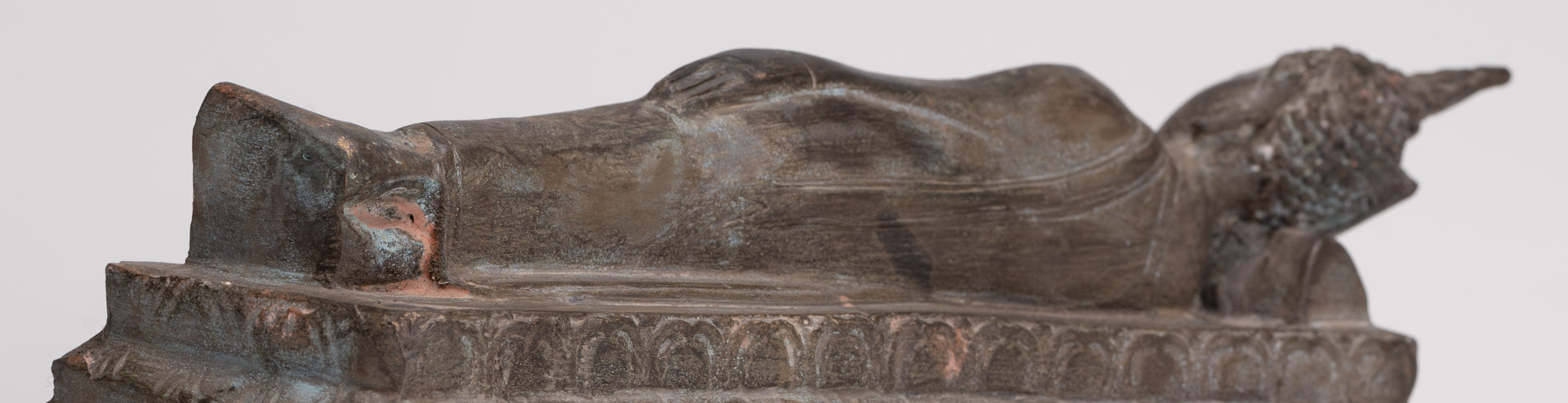 Buddha Statue - Antique Thai Style Bronze Sukhothai Reclining Nirvana Buddha Statue - 27cm/11"