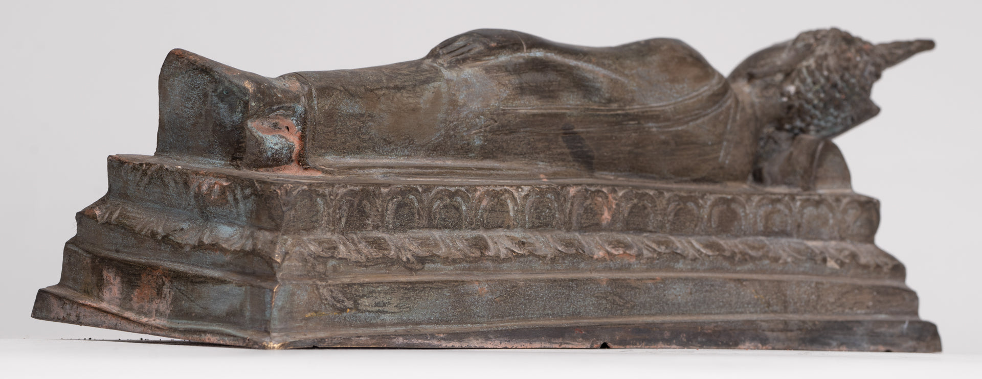 Buddha Statue - Antique Thai Style Bronze Sukhothai Reclining Nirvana Buddha Statue - 27cm/11"