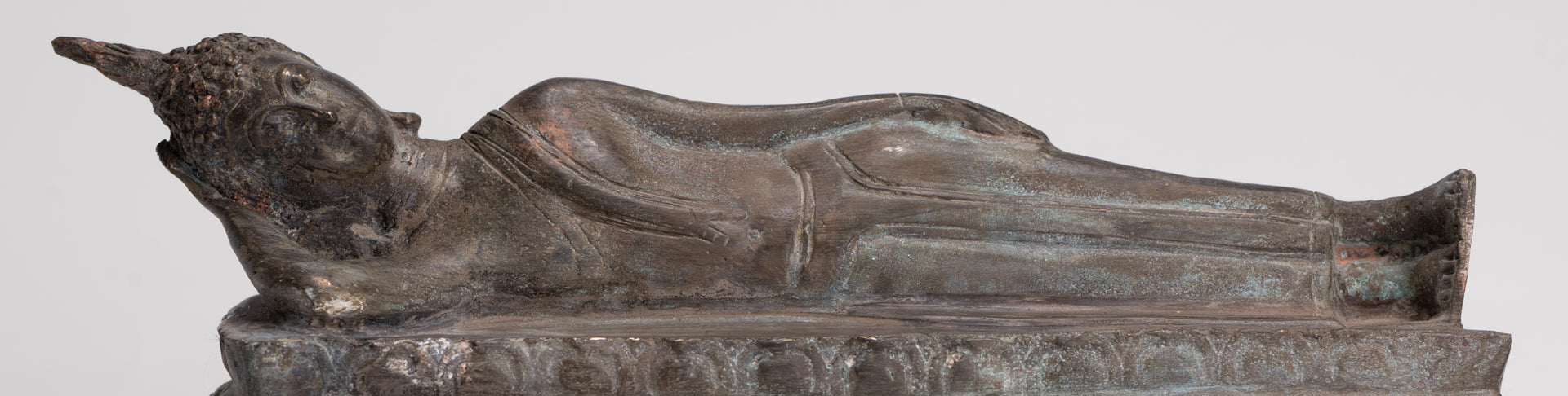 Buddha Statue - Antique Thai Style Bronze Sukhothai Reclining Nirvana Buddha Statue - 27cm/11"