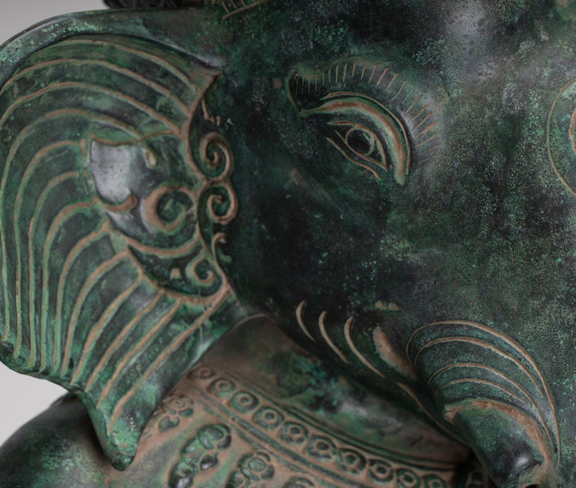 Ganesha Statue - Antique Khmer Style Bronze Seated Ganesha Statue - 63cm/24"