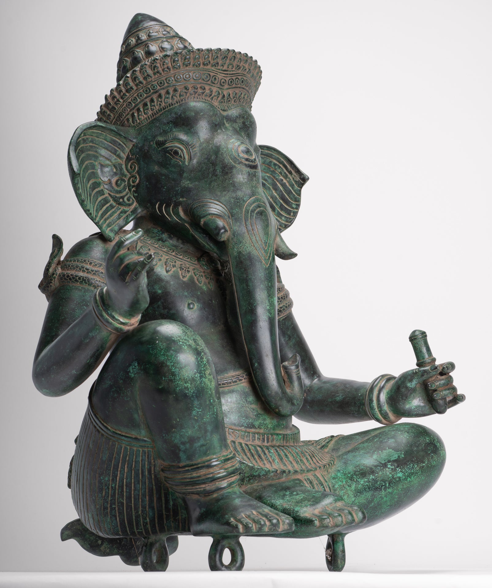Ganesha Statue - Antique Khmer Style Bronze Seated Ganesha Statue - 63cm/24"