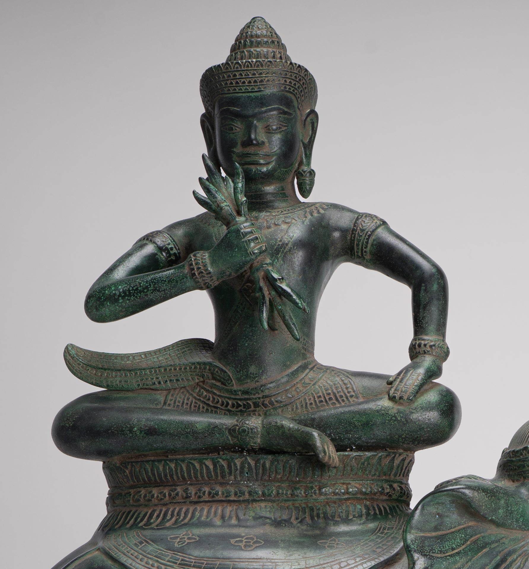 Indra Statue - Antique Khmer Style Bronze Erawan Airavata Statue with Indra - 59cm/24"