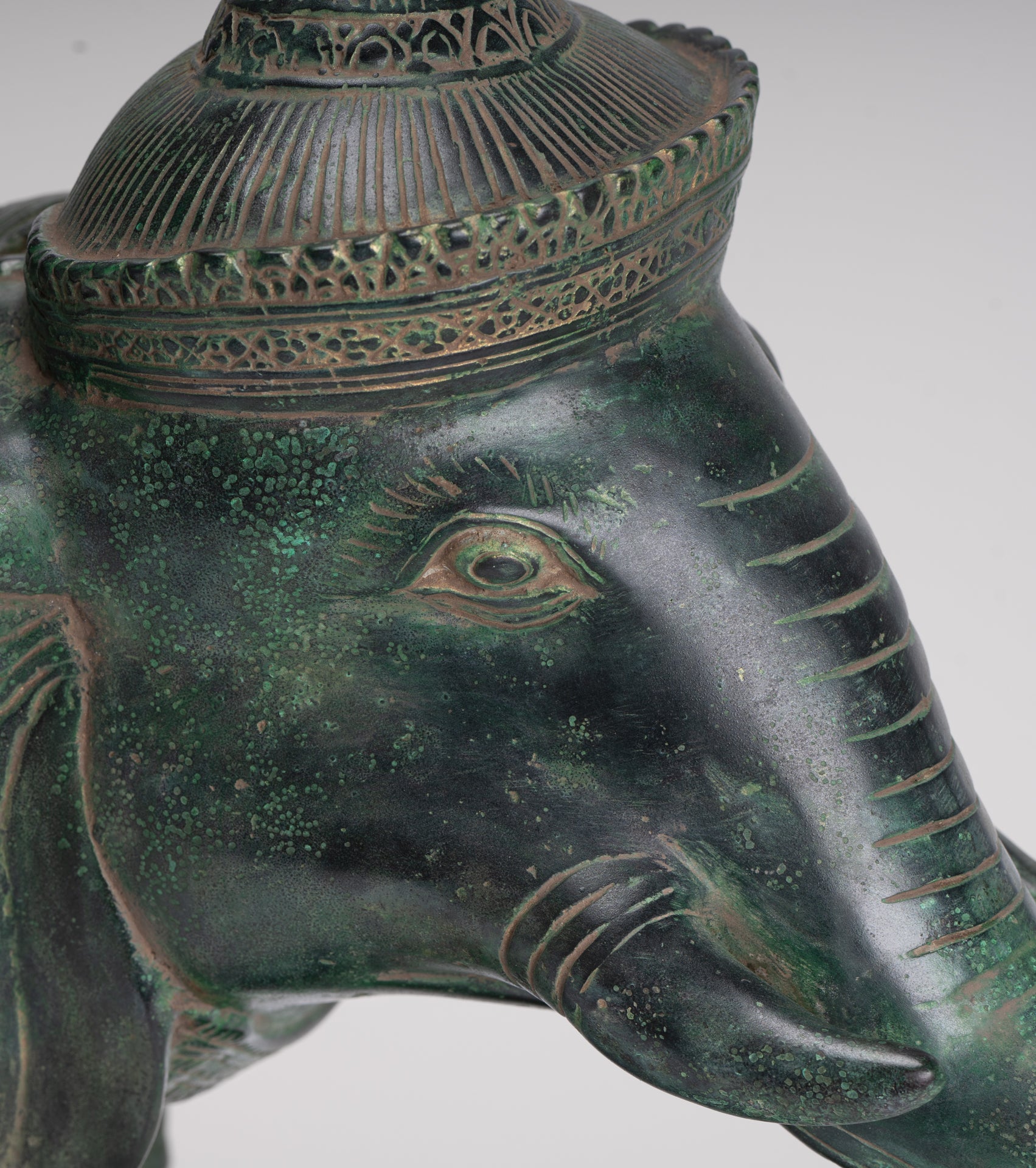 Indra Statue - Antique Khmer Style Bronze Erawan Airavata Statue with Indra - 59cm/24"