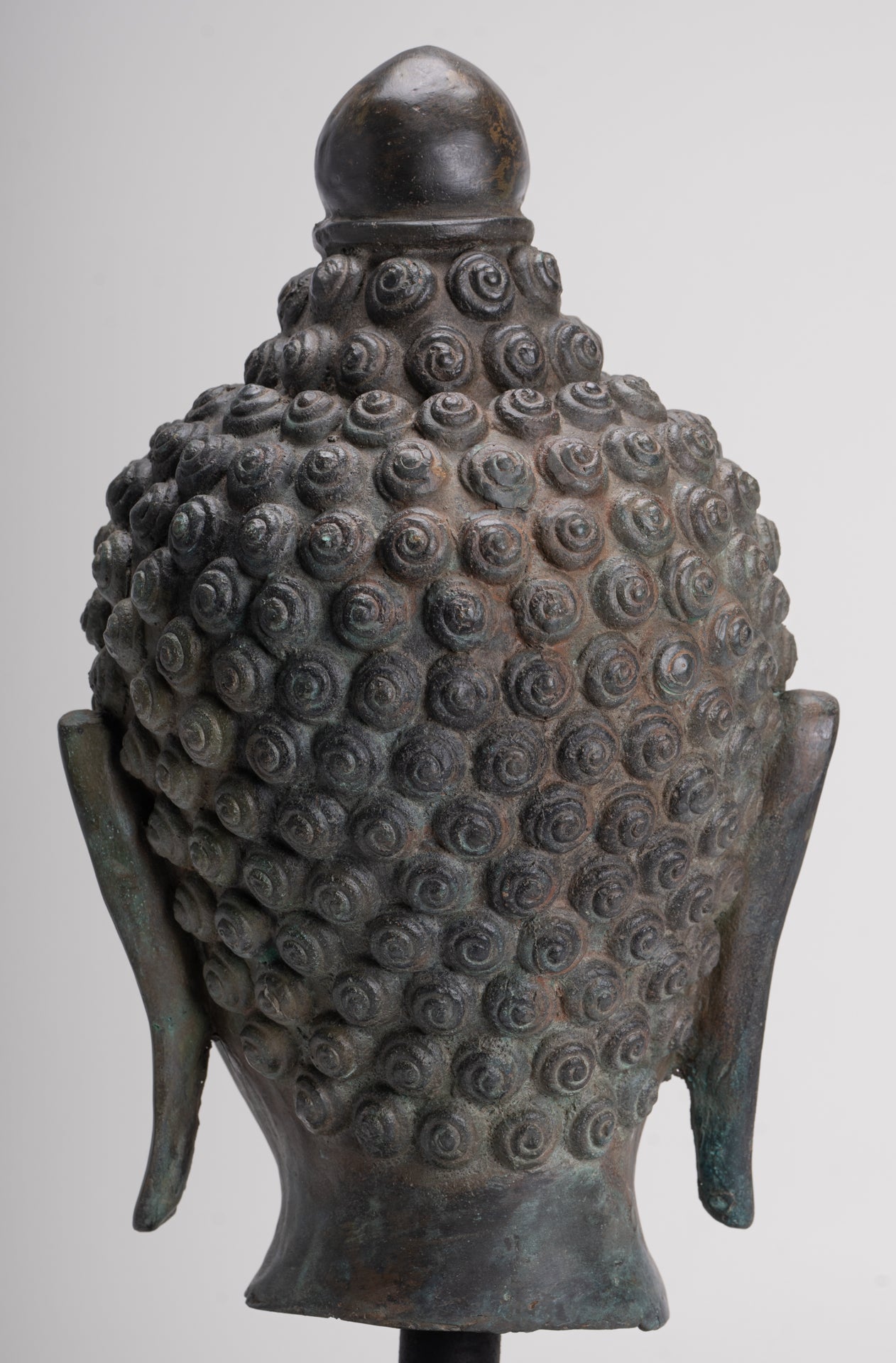 Buddha Head - Antique Thai Style Chiang Saen Mounted Bronze Buddha Head - 45cm/18"