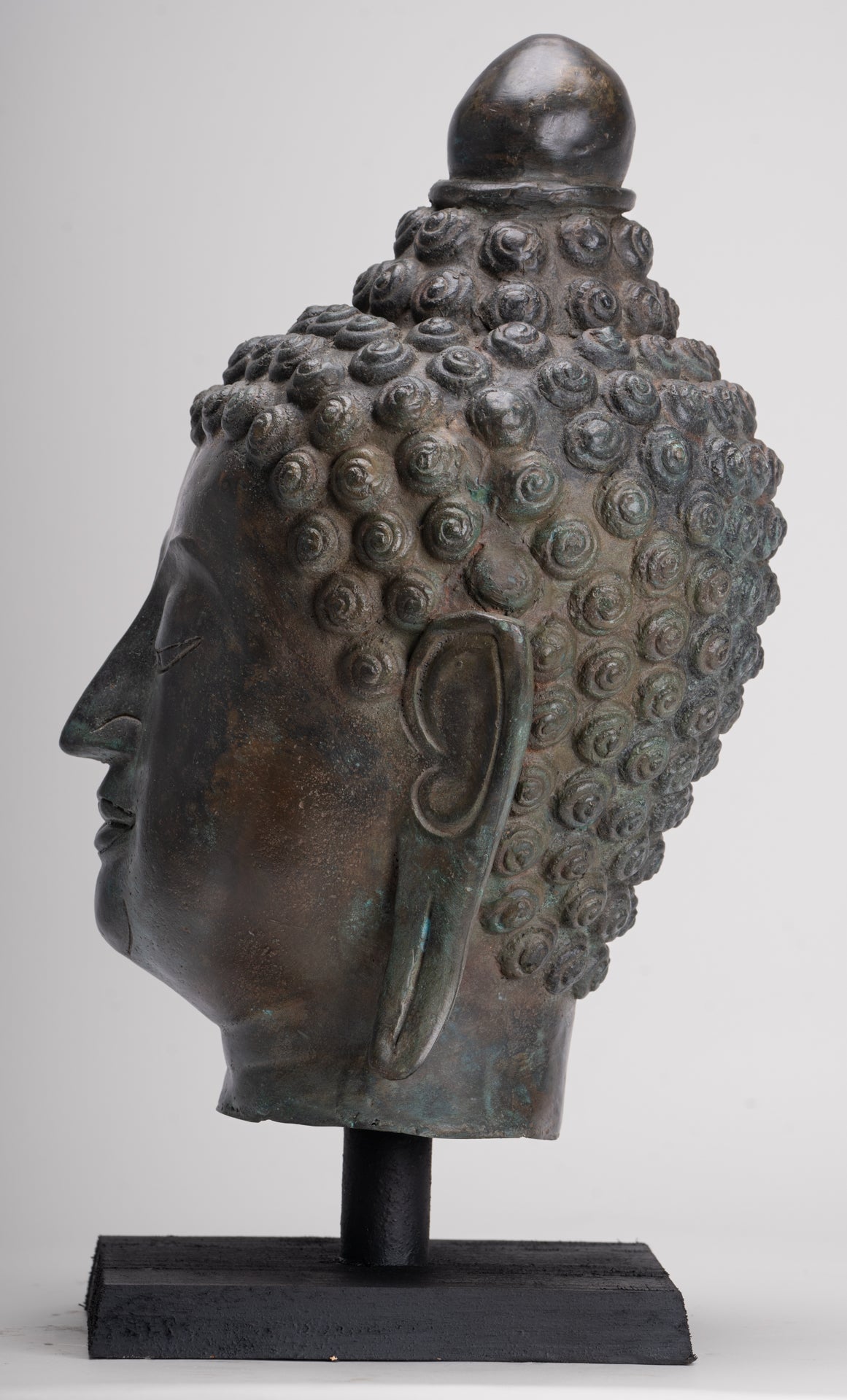 Buddha Head - Antique Thai Style Chiang Saen Mounted Bronze Buddha Head - 45cm/18"