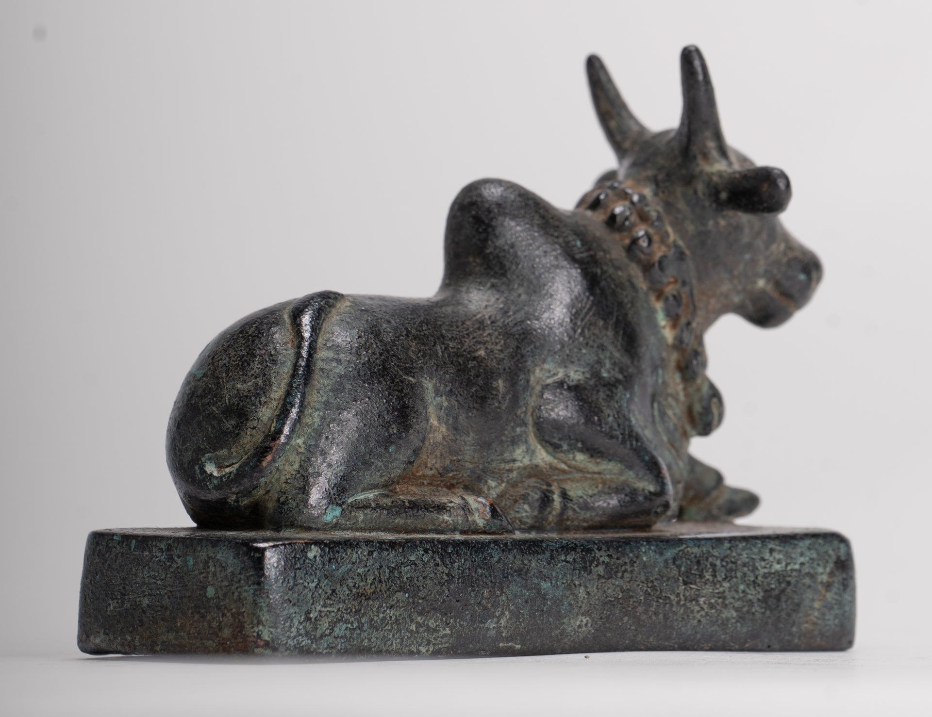 Antique Khmer Style Bronze Nandi Statue - Mount of Shiva - 10cm/4" Long