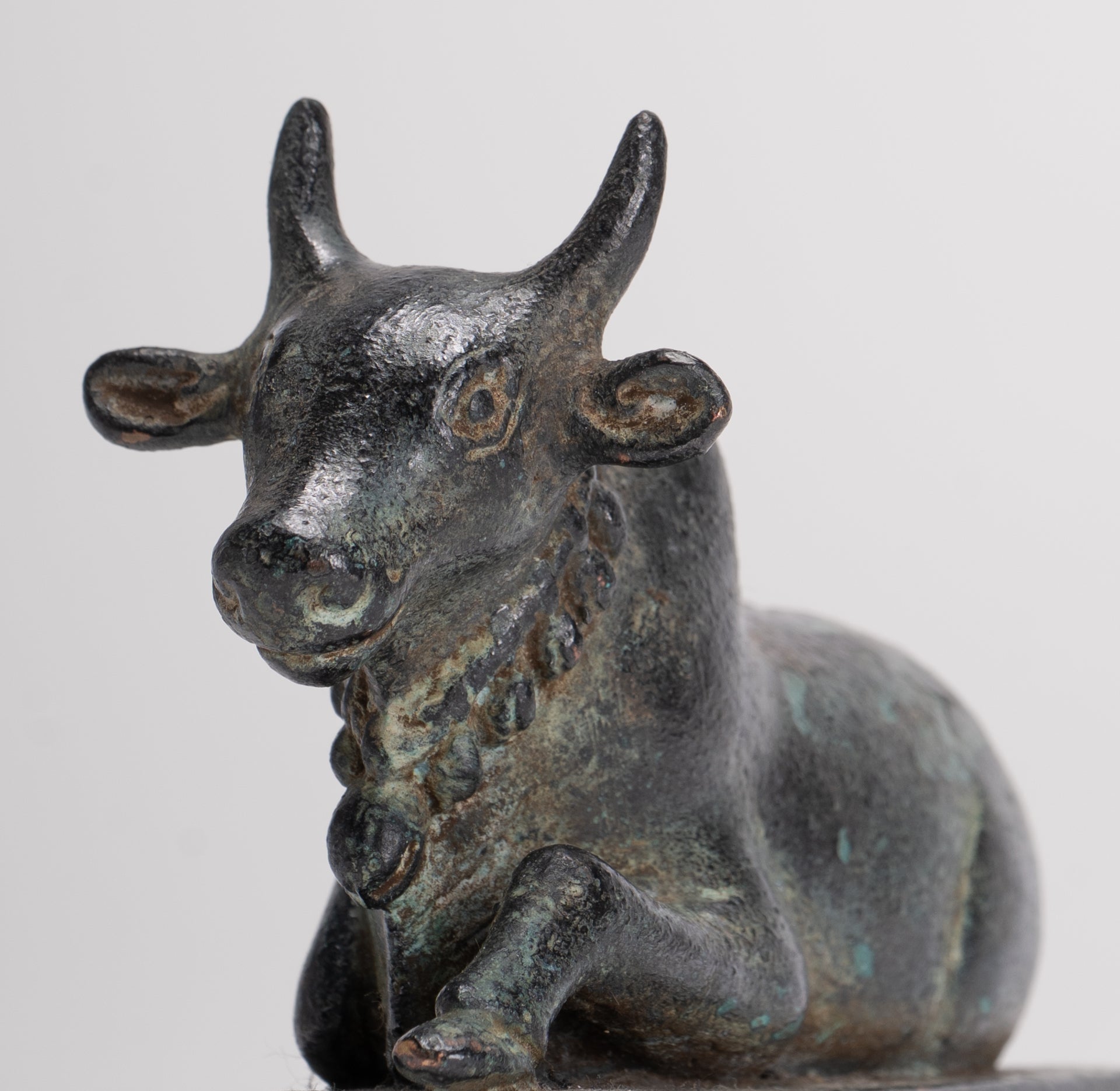 Antique Khmer Style Bronze Nandi Statue - Mount of Shiva - 10cm/4" Long