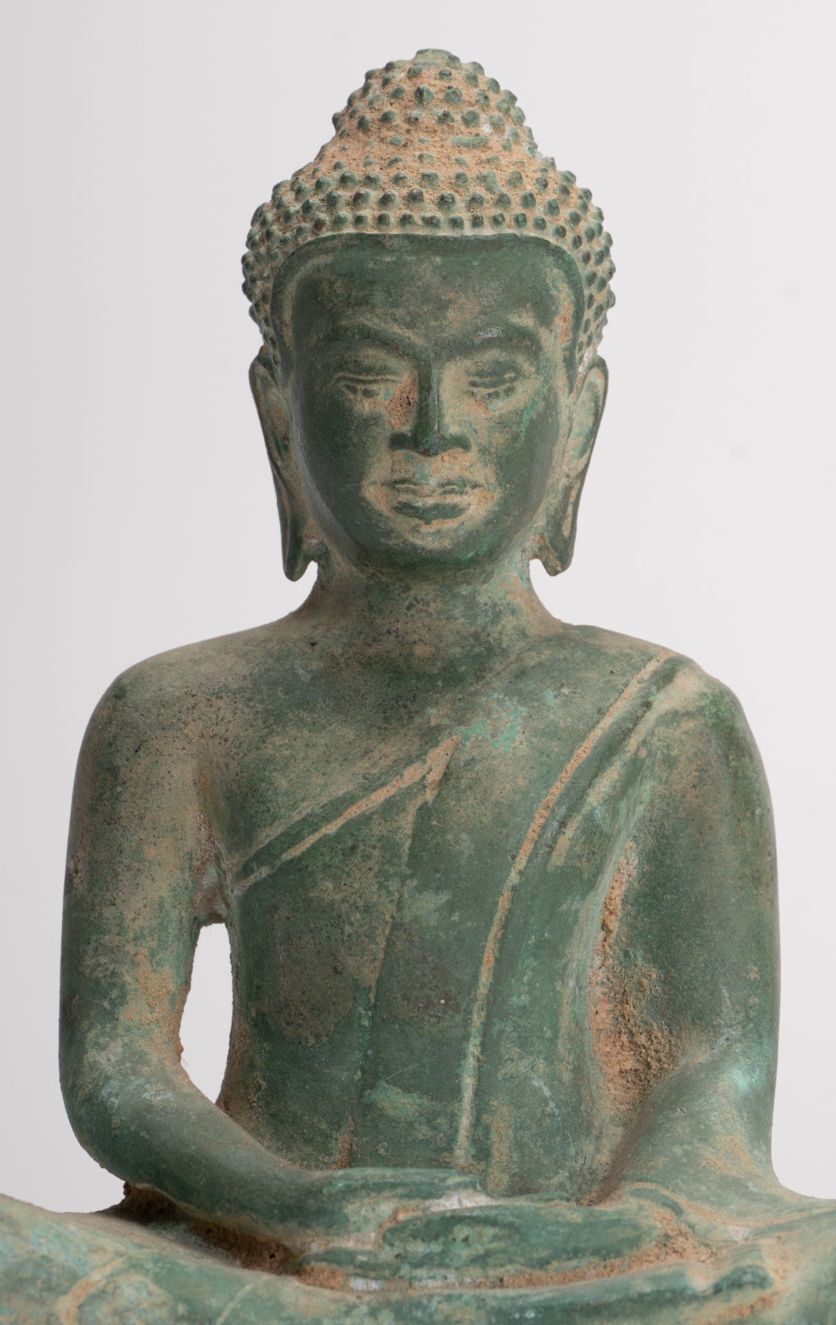 Buddha Statue - Antique Khmer Style Seated Meditation Buddha Statue - 18cm/7"