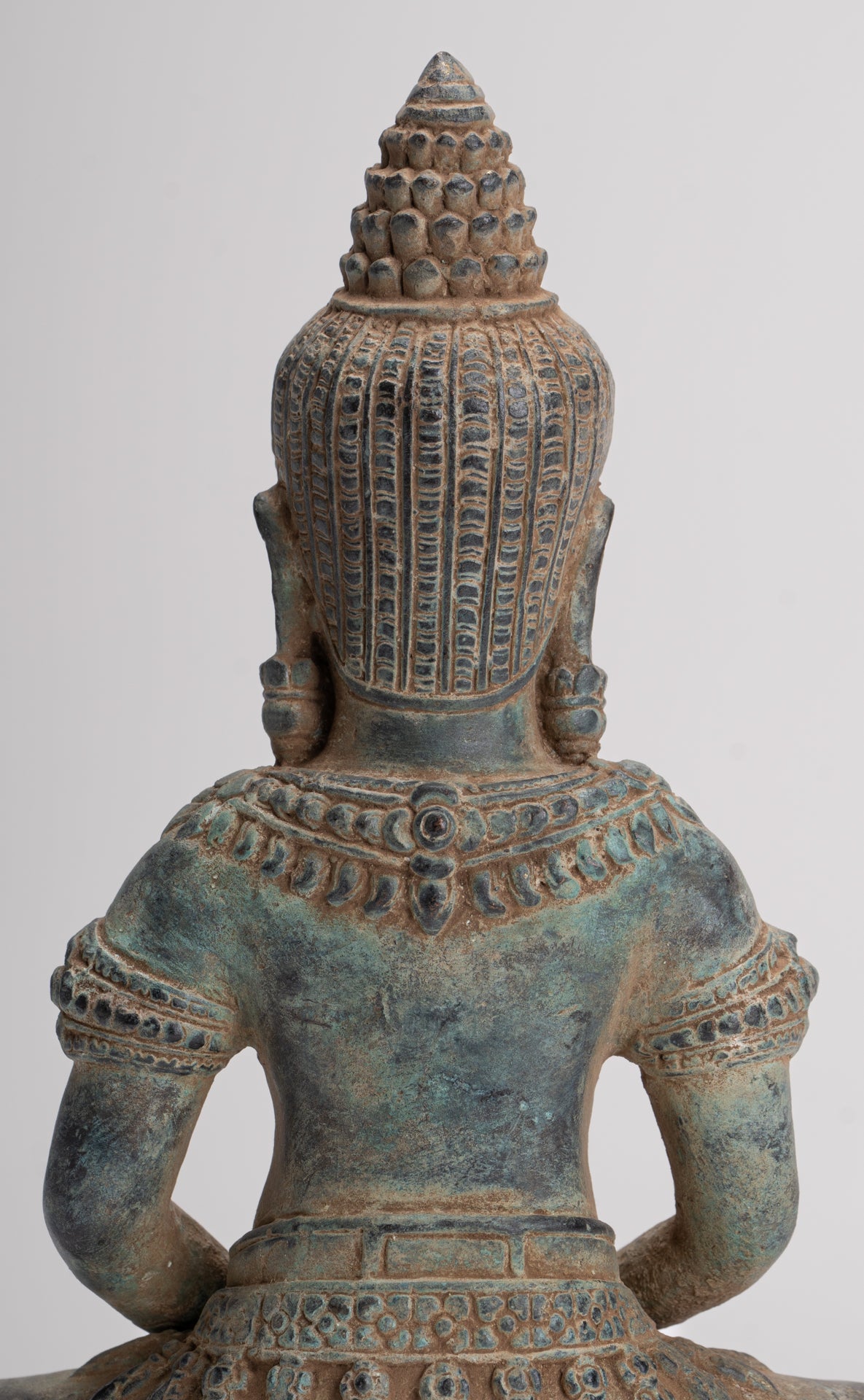 Buddha Statue - Antique Khmer Style Bronze Seated Meditation Bayon Buddha Statue - 22cm/9"