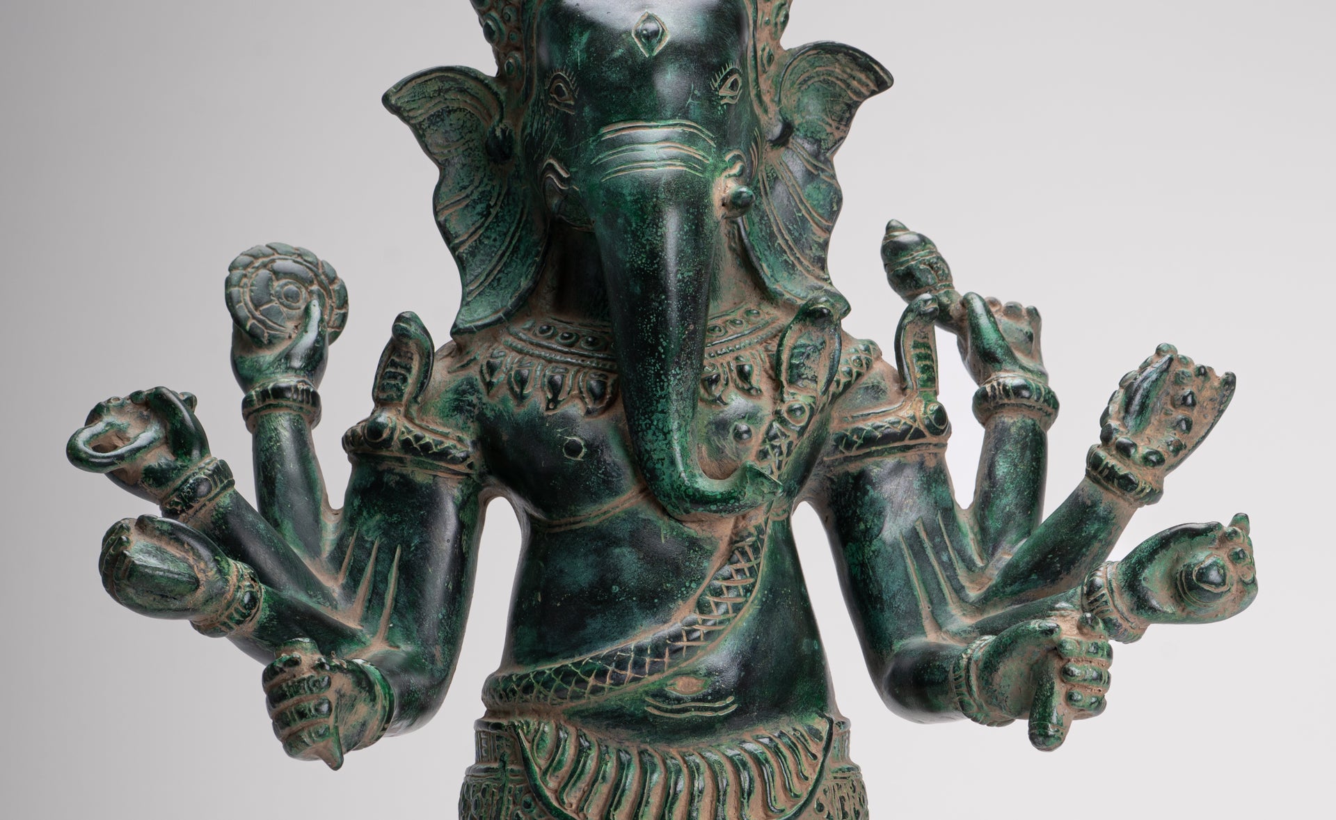Ganesha Statue - Antique Khmer Style Bronze Angkor Wat Ganesha Statue on Yoni - 55cm/22"