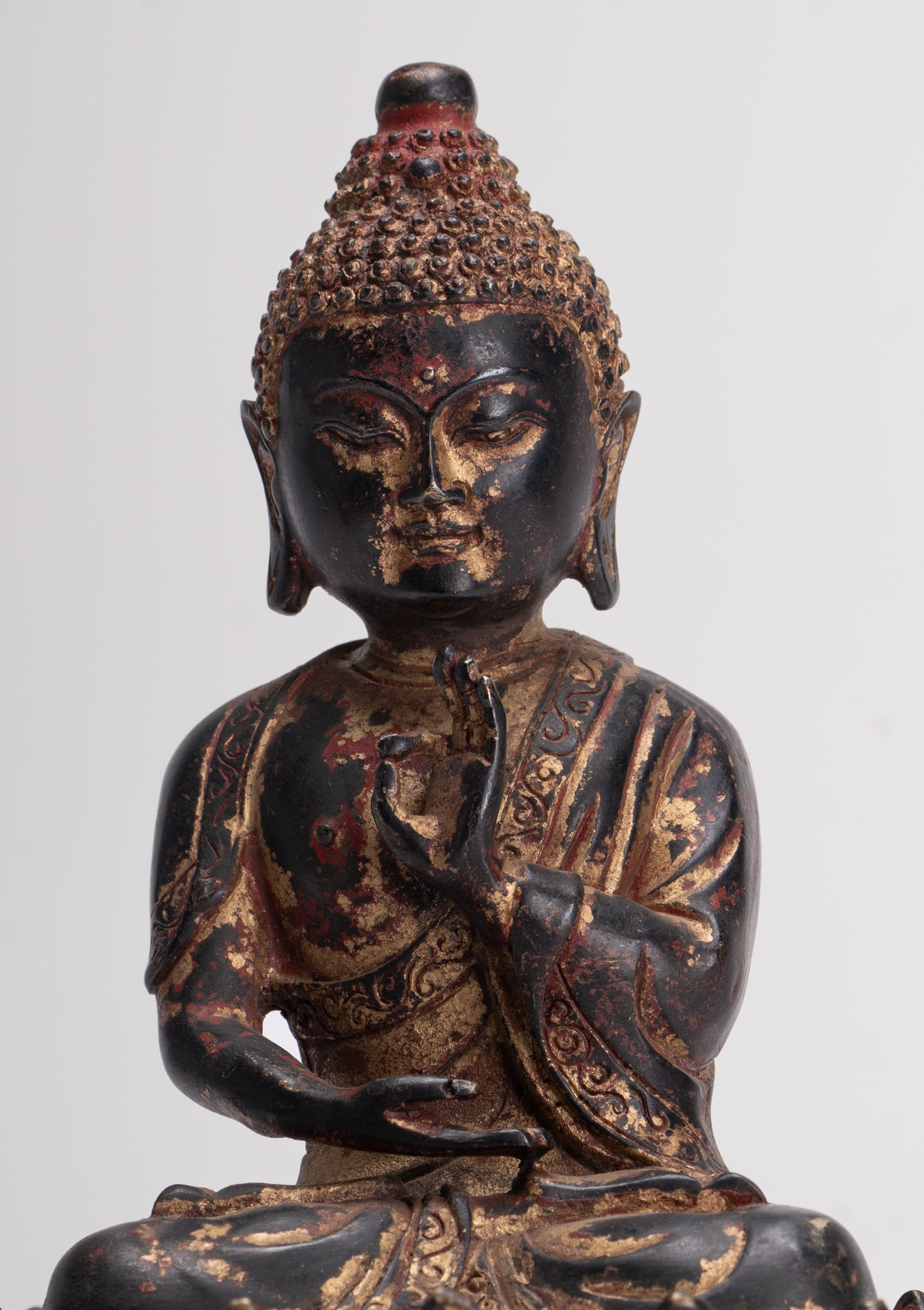 Antique Chinese Style Seated Dharmachakra Teaching Buddha Statue - 20cm/8"