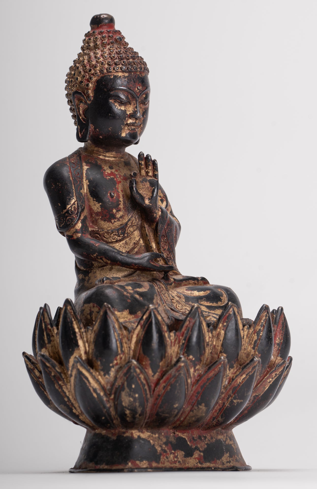 Antique Chinese Style Seated Dharmachakra Teaching Buddha Statue - 20cm/8"