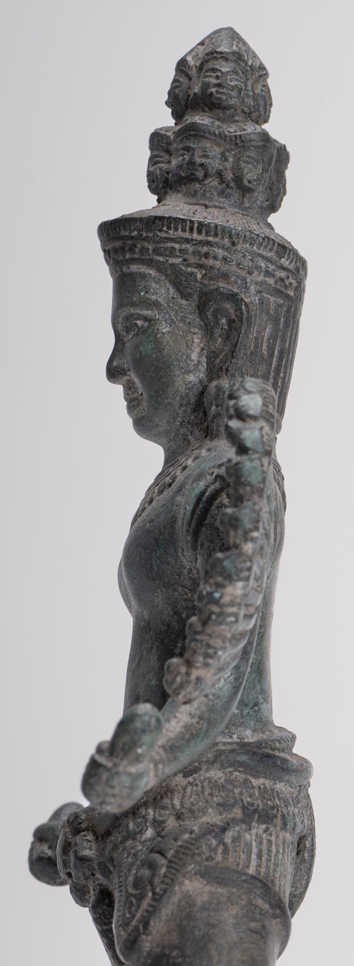 Antique Khmer Style Standing Bronze Angkor Wat Hevajra Statue - 26cm/10" Tall