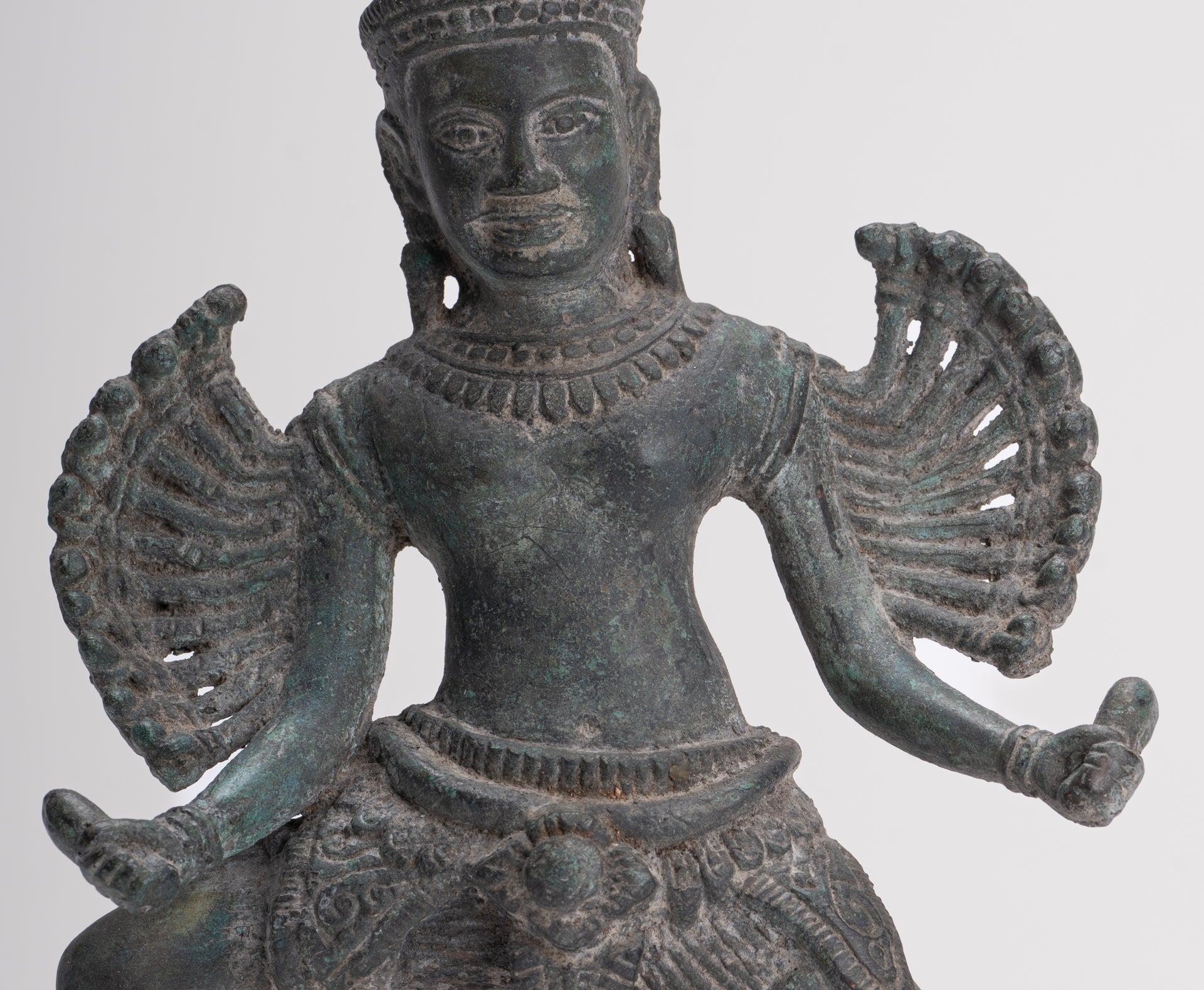 Antique Khmer Style Standing Bronze Angkor Wat Hevajra Statue - 26cm/10" Tall