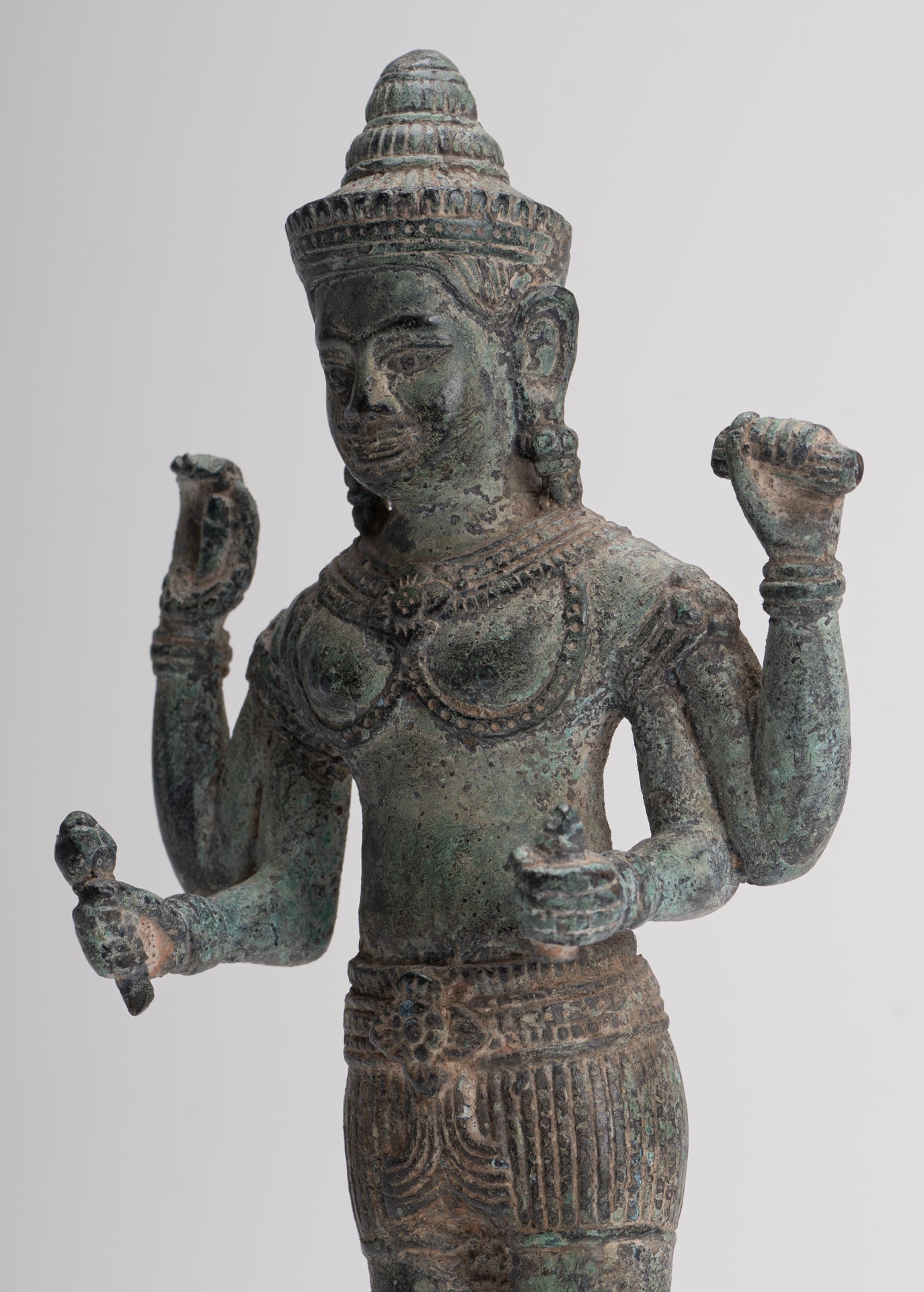 Vishnu Sculpture - Antique Angkor Wat Style Bronze Vishnu Statue - 25cm / 10"