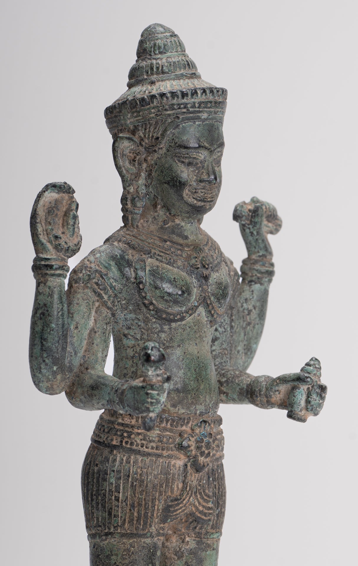 Vishnu Sculpture - Antique Angkor Wat Style Bronze Vishnu Statue - 25cm / 10"