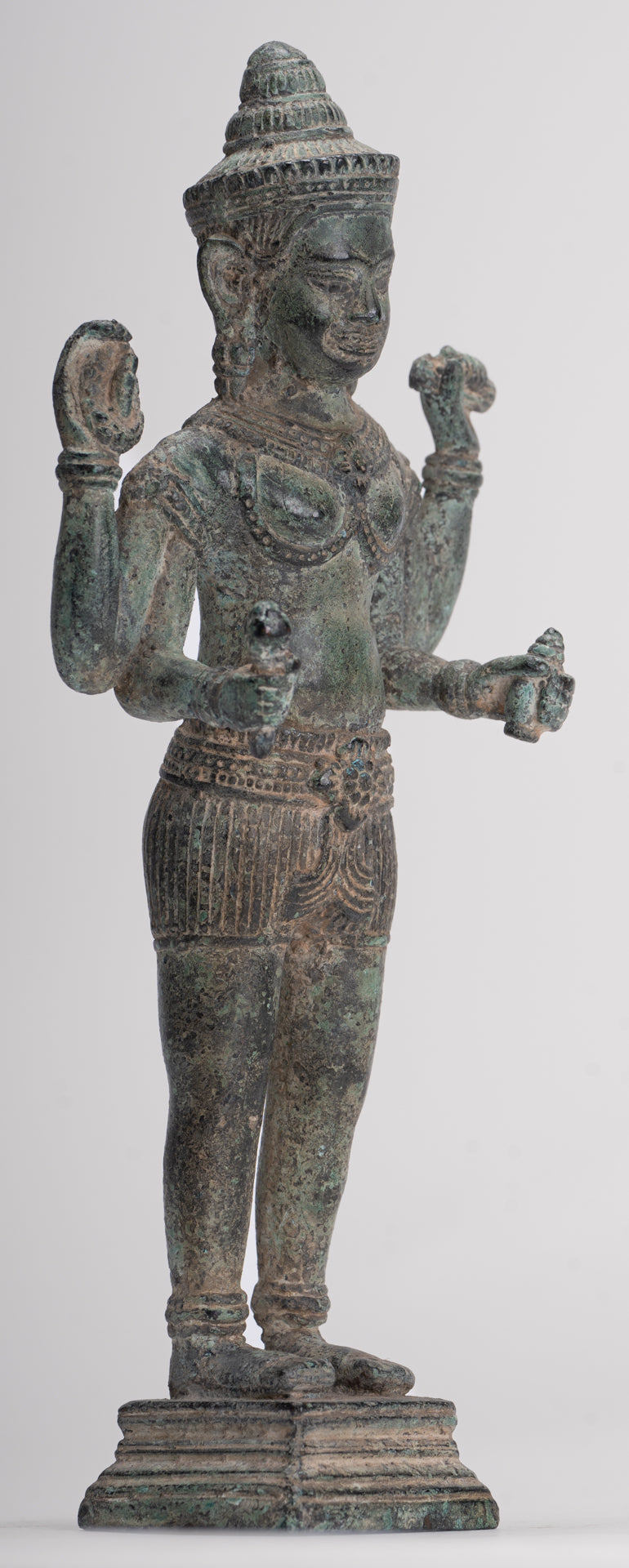 Vishnu Sculpture - Antique Angkor Wat Style Bronze Vishnu Statue - 25cm / 10"