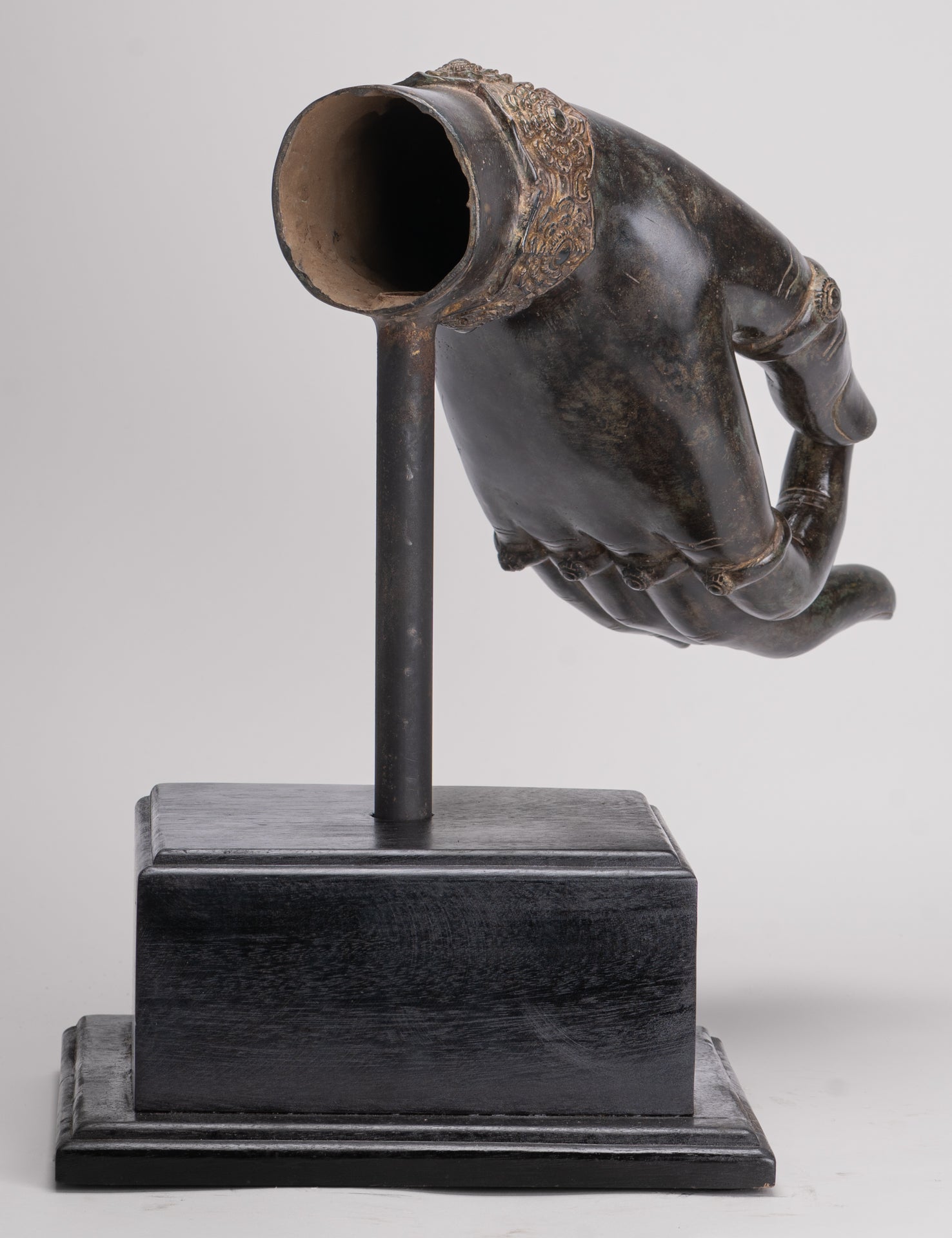 Mounted Antique Khmer Style Southeast Asia Bronze Teaching Hand - 37cm/15"