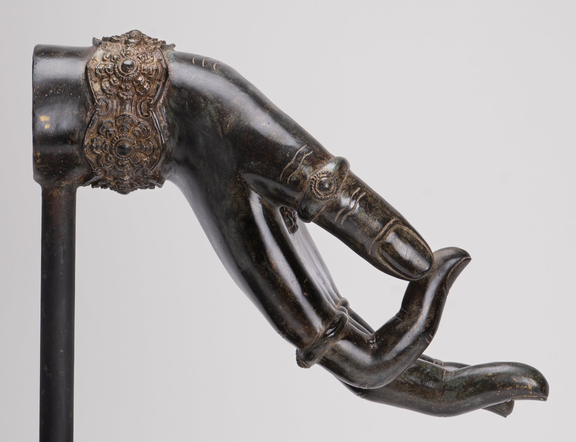 Mounted Antique Khmer Style Southeast Asia Bronze Teaching Hand - 37cm/15"
