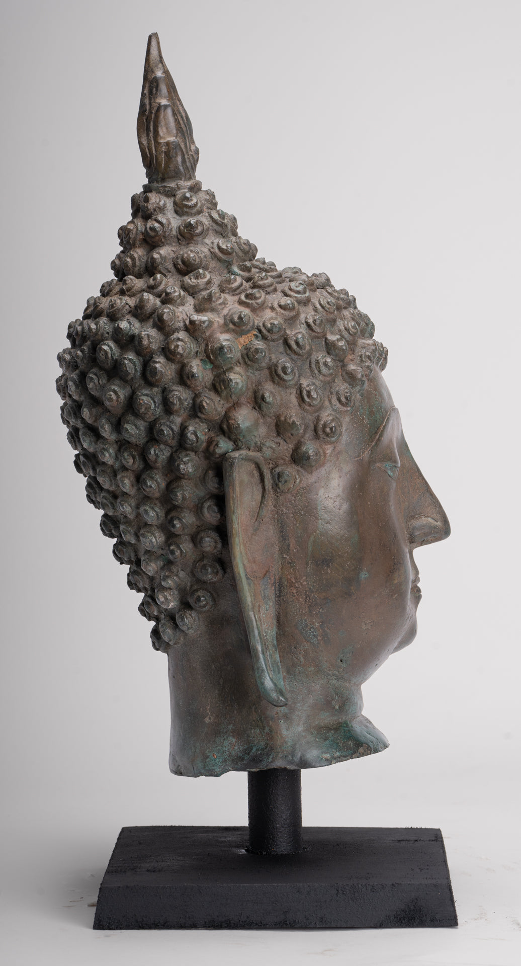 Buddha Head - Antique Thai Style Sukhothai Mounted Bronze Buddha Head - 49cm/20"