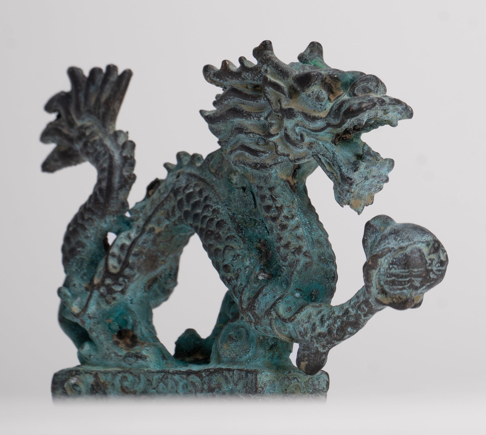 Antique Chinese Style Bronze Chinese Dragon Statue - 12cm/5" (Length)
