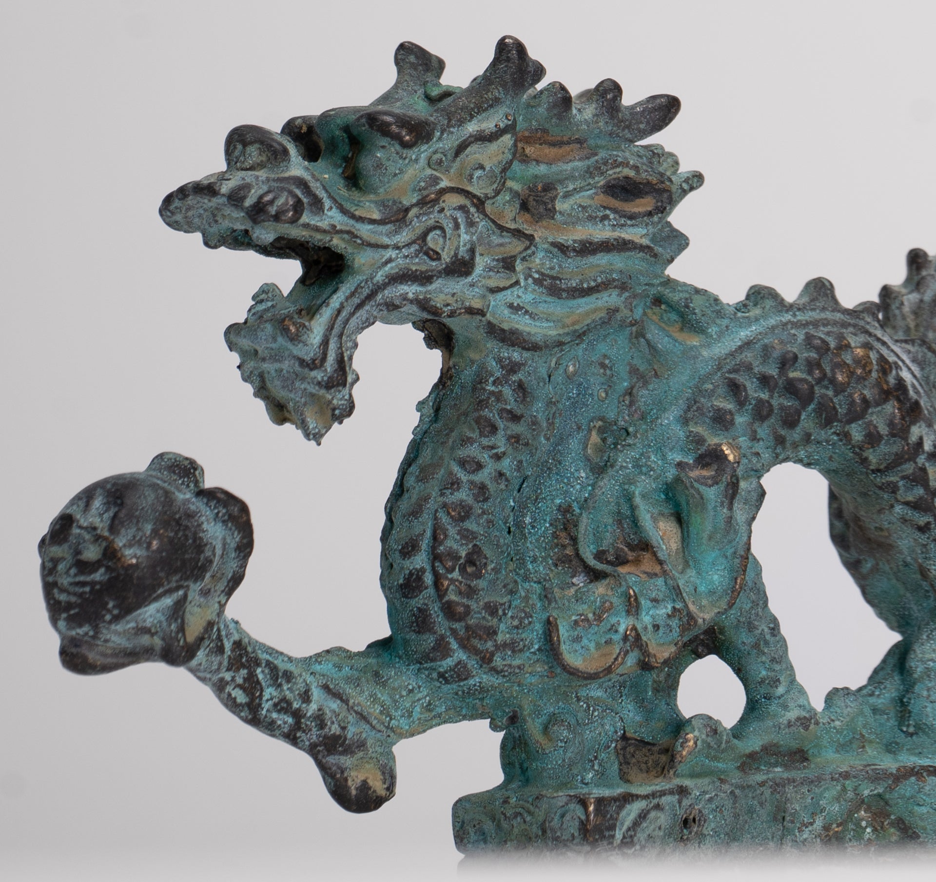 Antique Chinese Style Bronze Chinese Dragon Statue - 12cm/5" (Length)