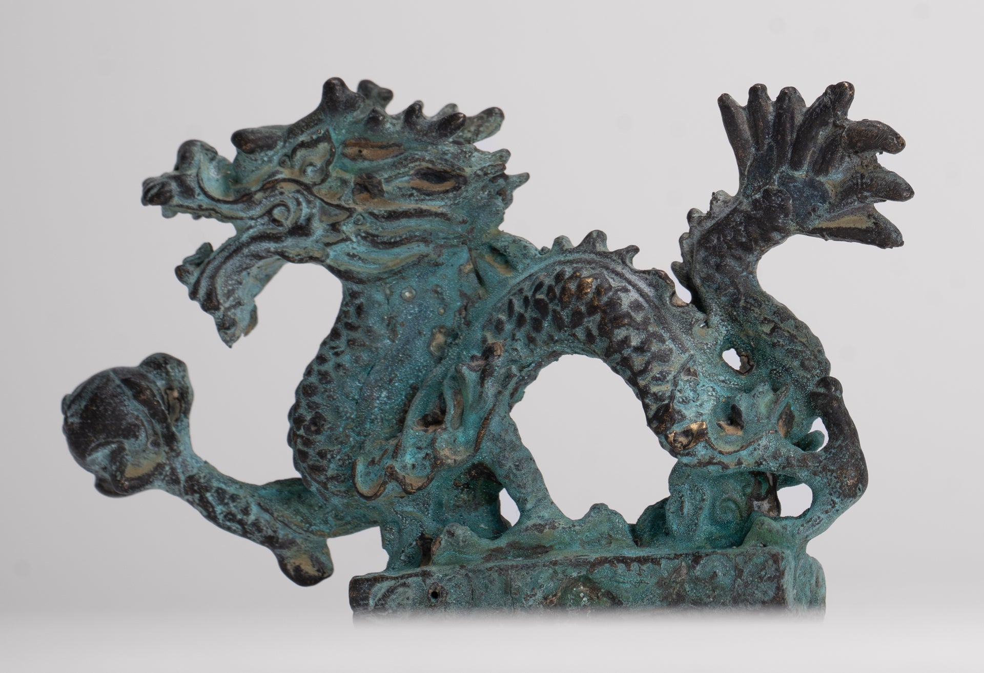 Antique Chinese Style Bronze Chinese Dragon Statue - 12cm/5" (Length)