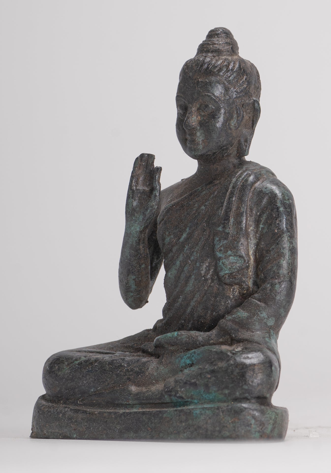 Indian Buddha Statue - Antique Gandhara Style Bronze Teaching Buddha Statue - 10cm/4"