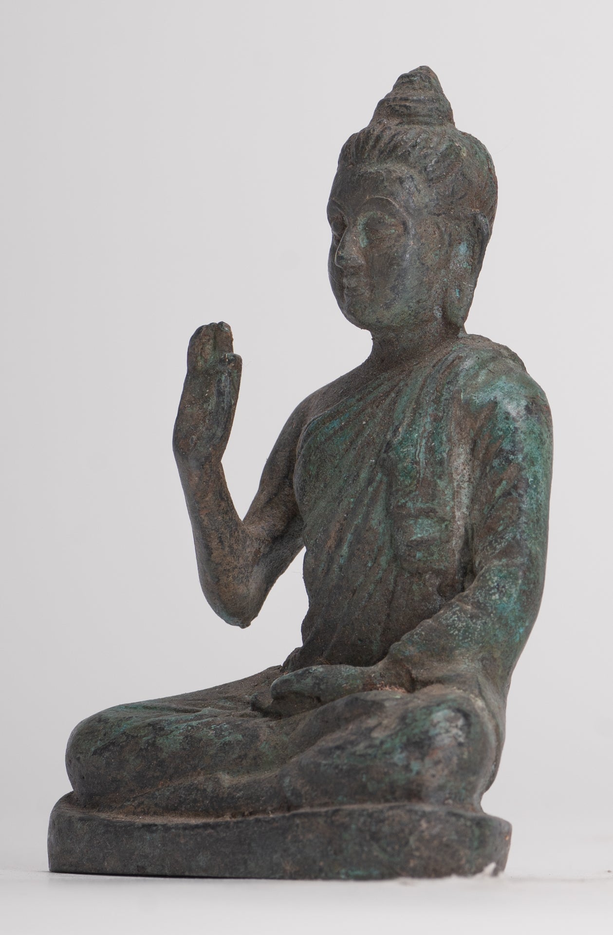 Indian Buddha Statue - Antique Gandhara Style Bronze Teaching Buddha Statue - 10cm/4"