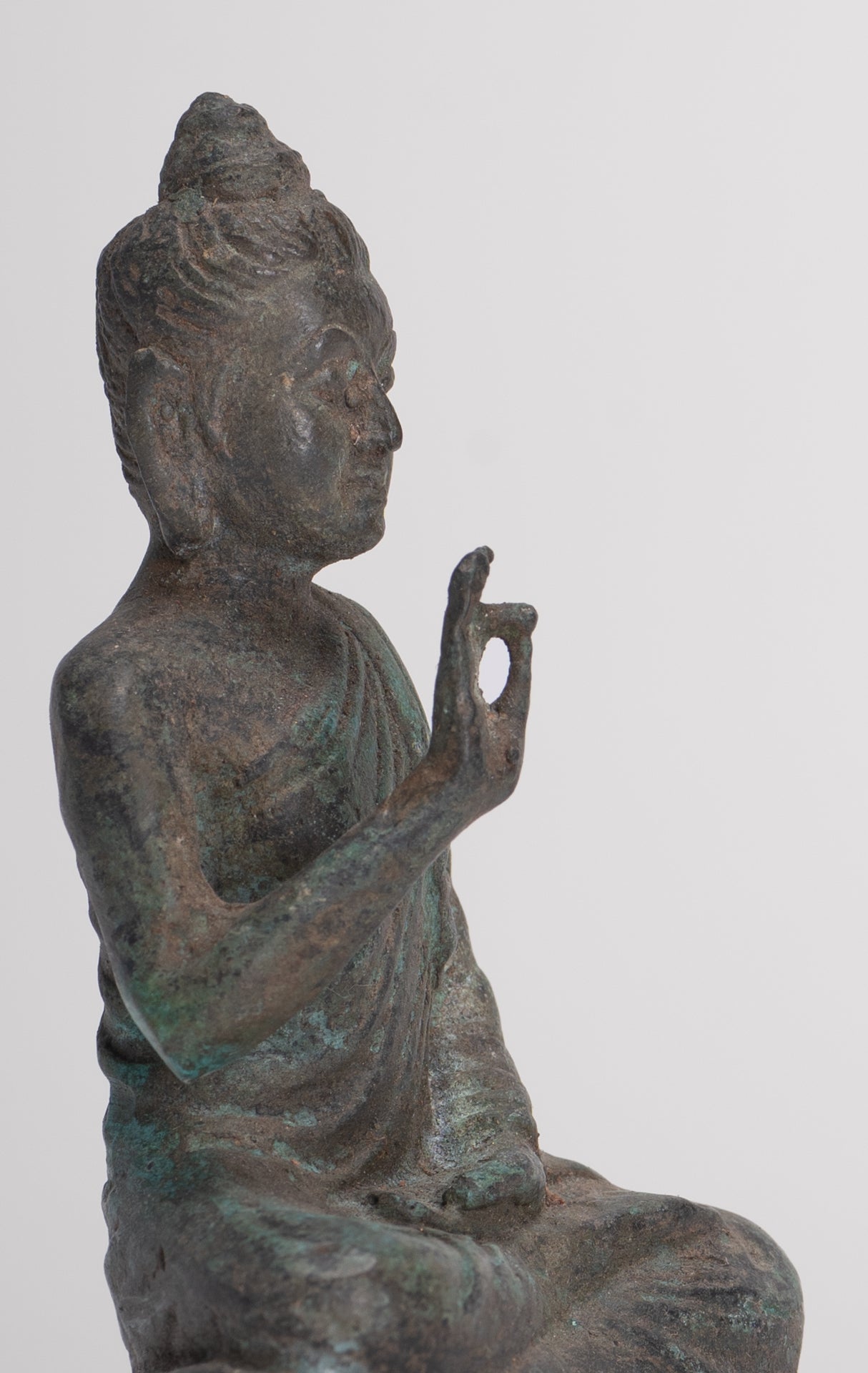 Indian Buddha Statue - Antique Gandhara Style Bronze Teaching Buddha Statue - 10cm/4"
