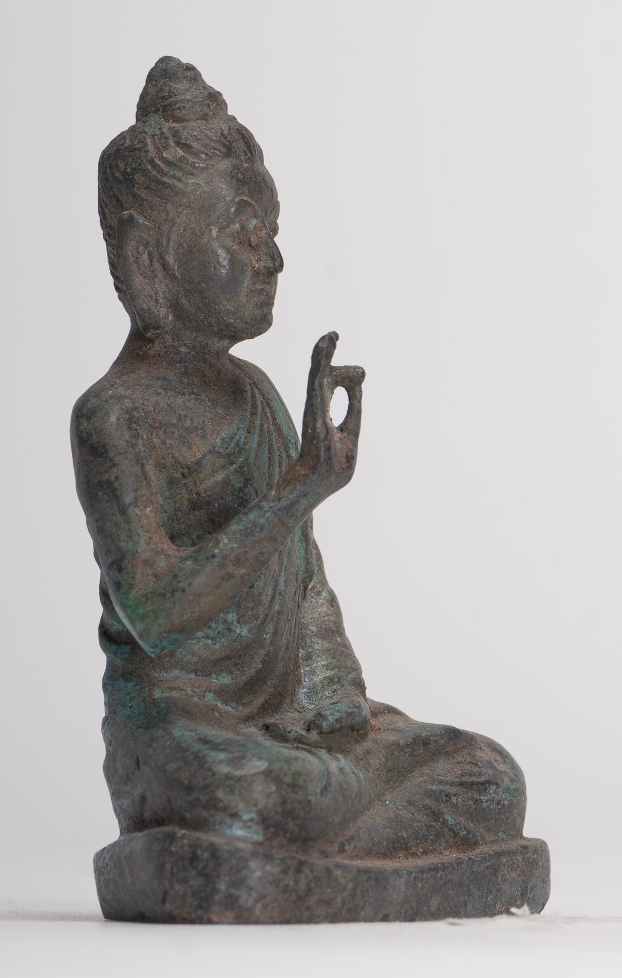 Indian Buddha Statue - Antique Gandhara Style Bronze Teaching Buddha Statue - 10cm/4"