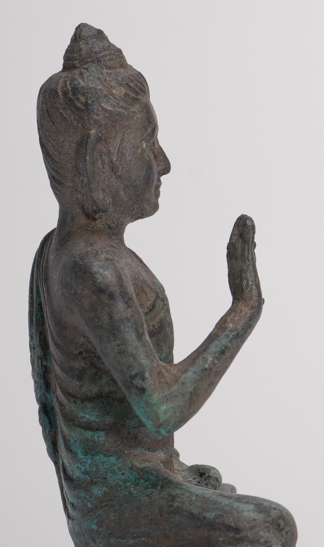Indian Buddha Statue - Antique Gandhara Style Bronze Teaching Buddha Statue - 10cm/4"