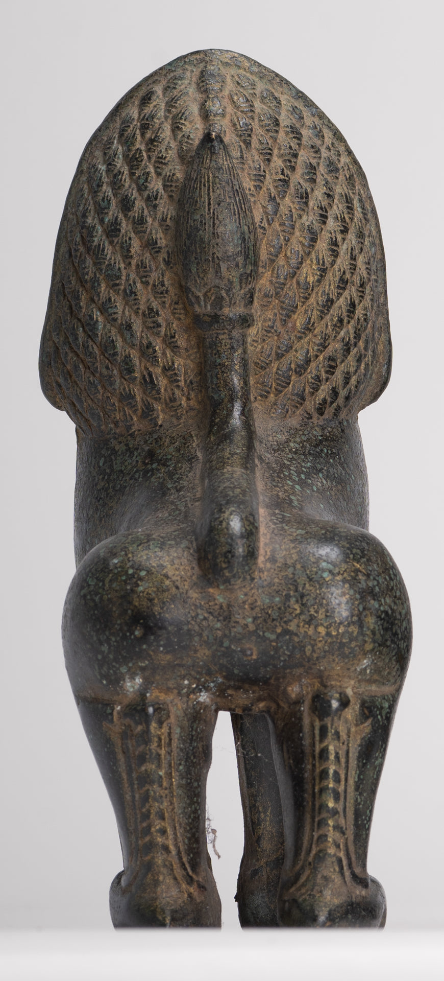 Temple Lions - Antique Khmer Style Bronze Standing Temple Guardian or Lions (Pair) - 20cm/8"