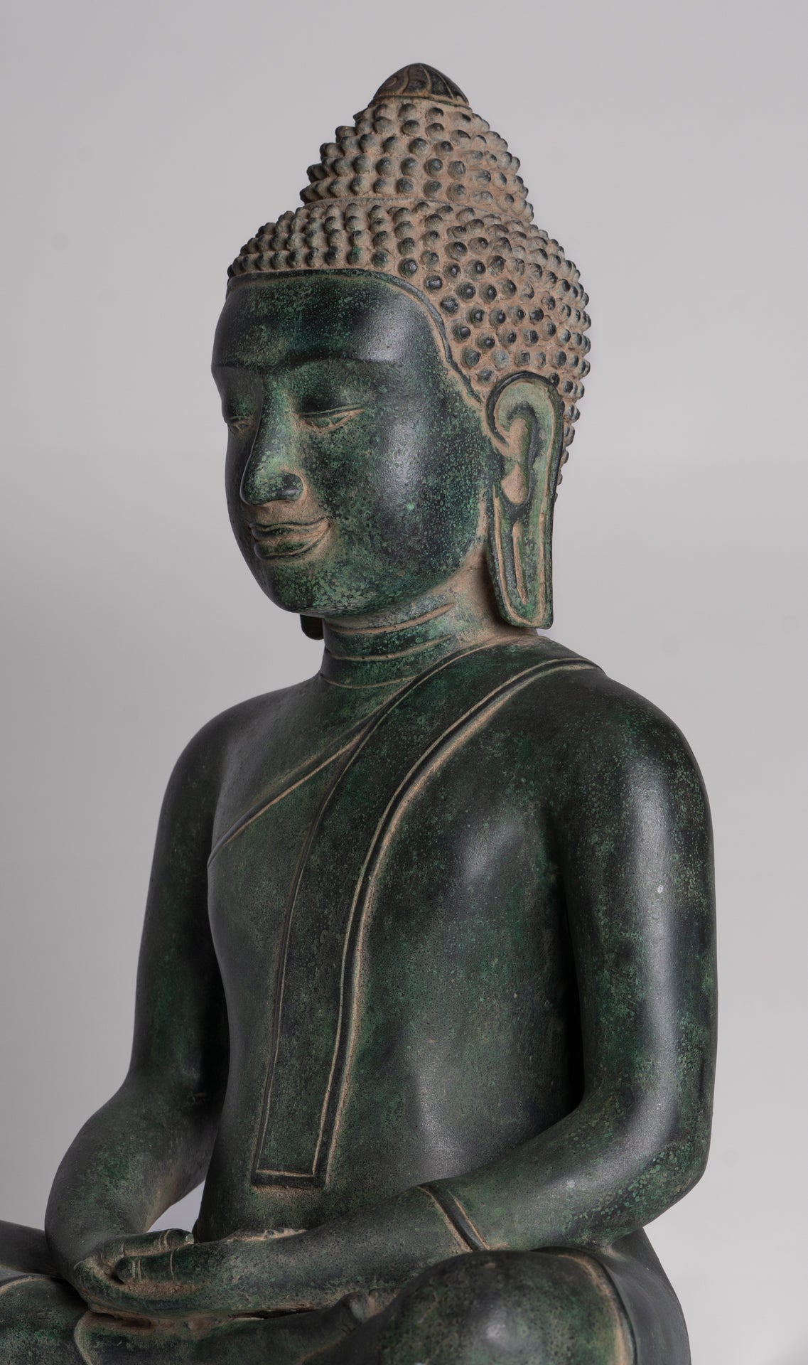Statue de Bouddha – Statue de Bouddha de méditation assis en bronze de style khmer antique – 40 cm/16"