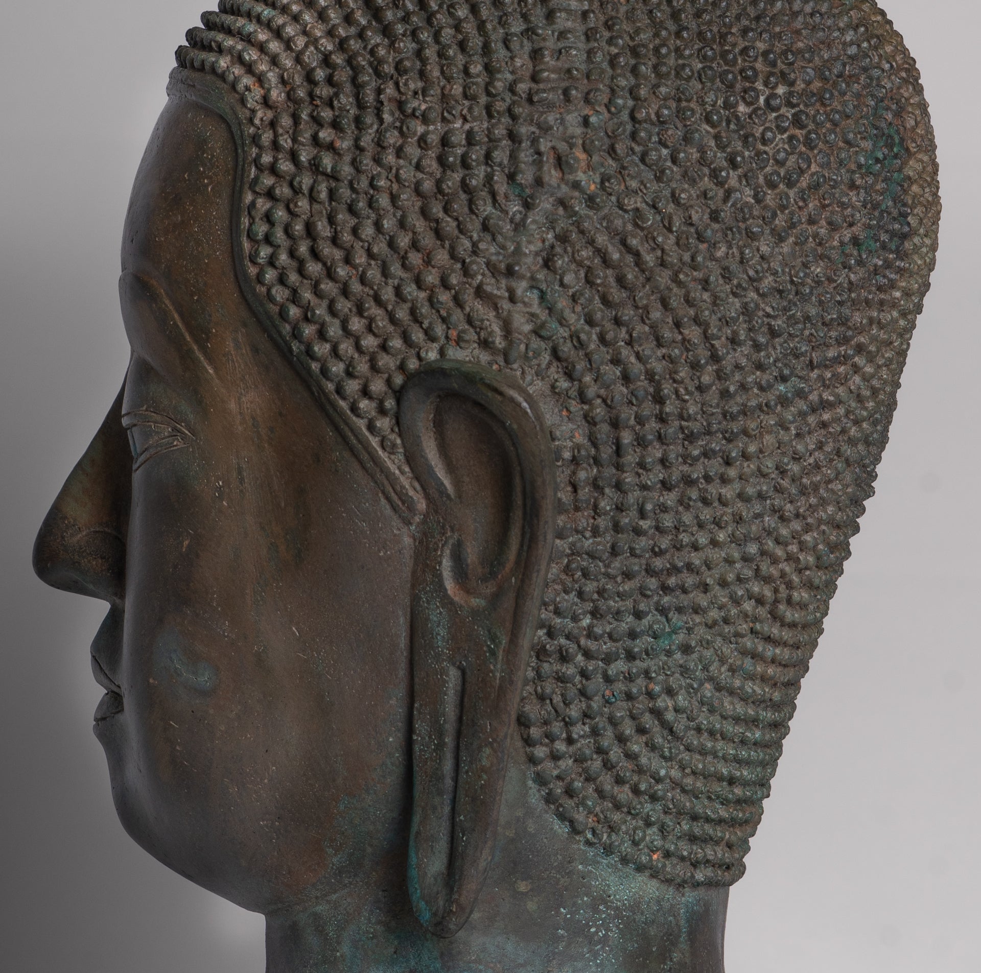 Buddha Statue - Antique U Thong Style Bronze Enlightenment Buddha Head - 47cm/19"