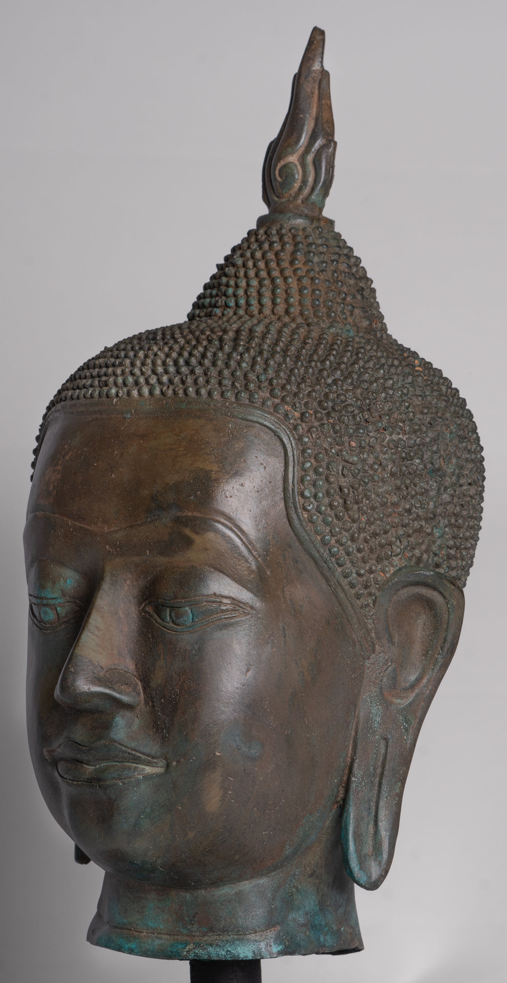Buddha Statue - Antique U Thong Style Bronze Enlightenment Buddha Head - 47cm/19"