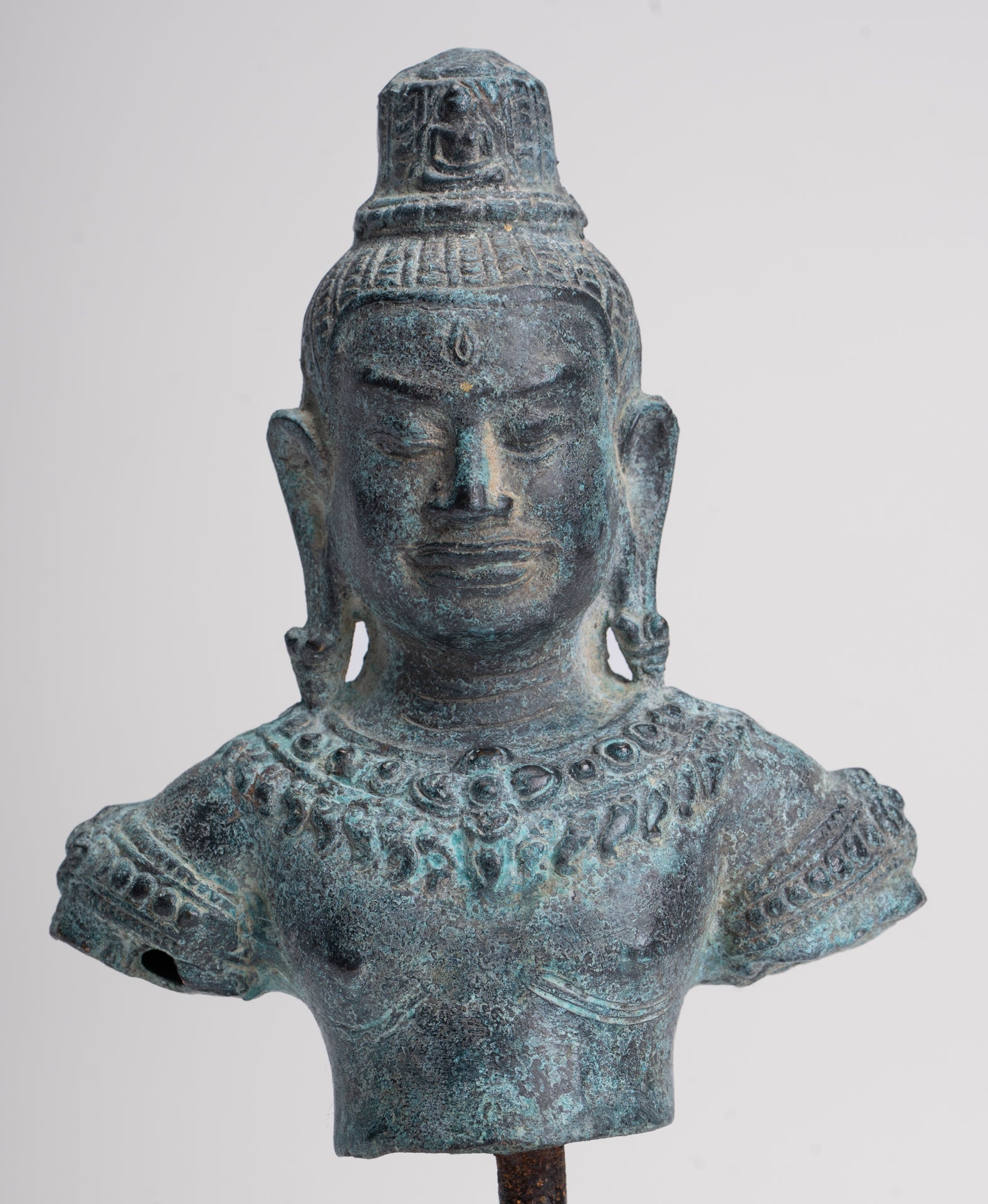 Antique Khmer Style Bronze Angkor Wat Style Lokeshvara Statue - 19cm/8"