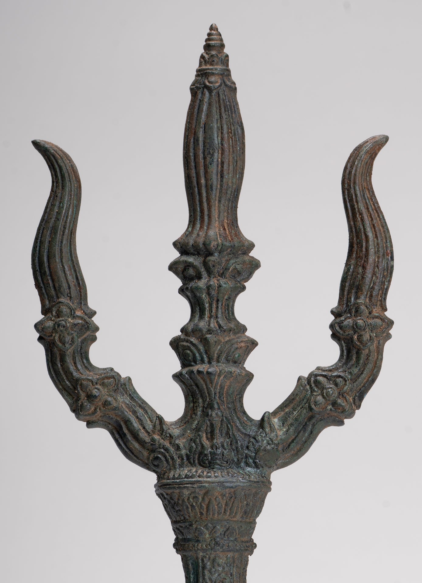 Trident Statue - Antique Khmer Style Bronze Mounted Trident or Trishula Statue - 39cm/16"