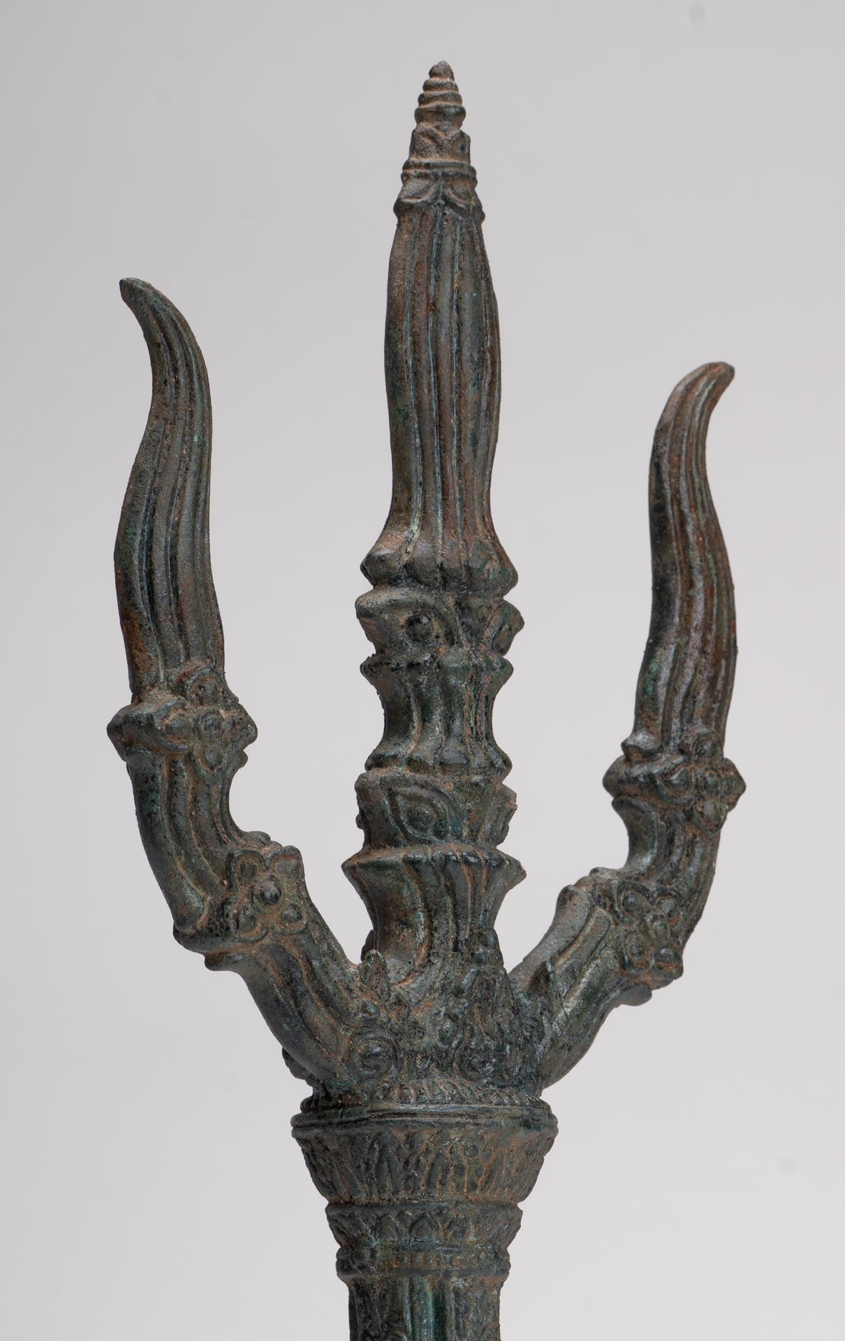 Trident Statue - Antique Khmer Style Bronze Mounted Trident or Trishula Statue - 39cm/16"